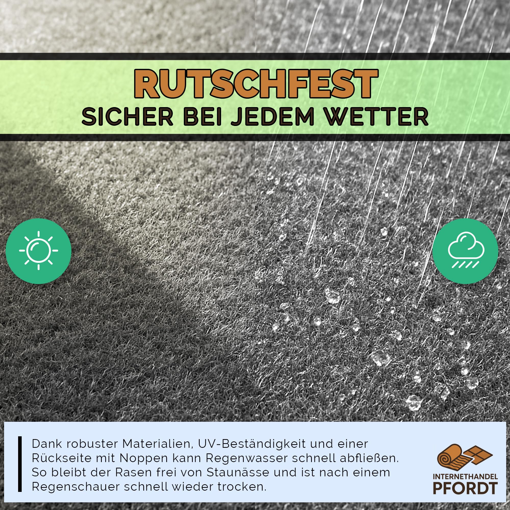 Kunstrasen 350x400 cm Grau, Rasenteppich mit Noppen, Outdoor Teppich wetterfest und pflegeleicht für Balkon, Terrasse und Garten