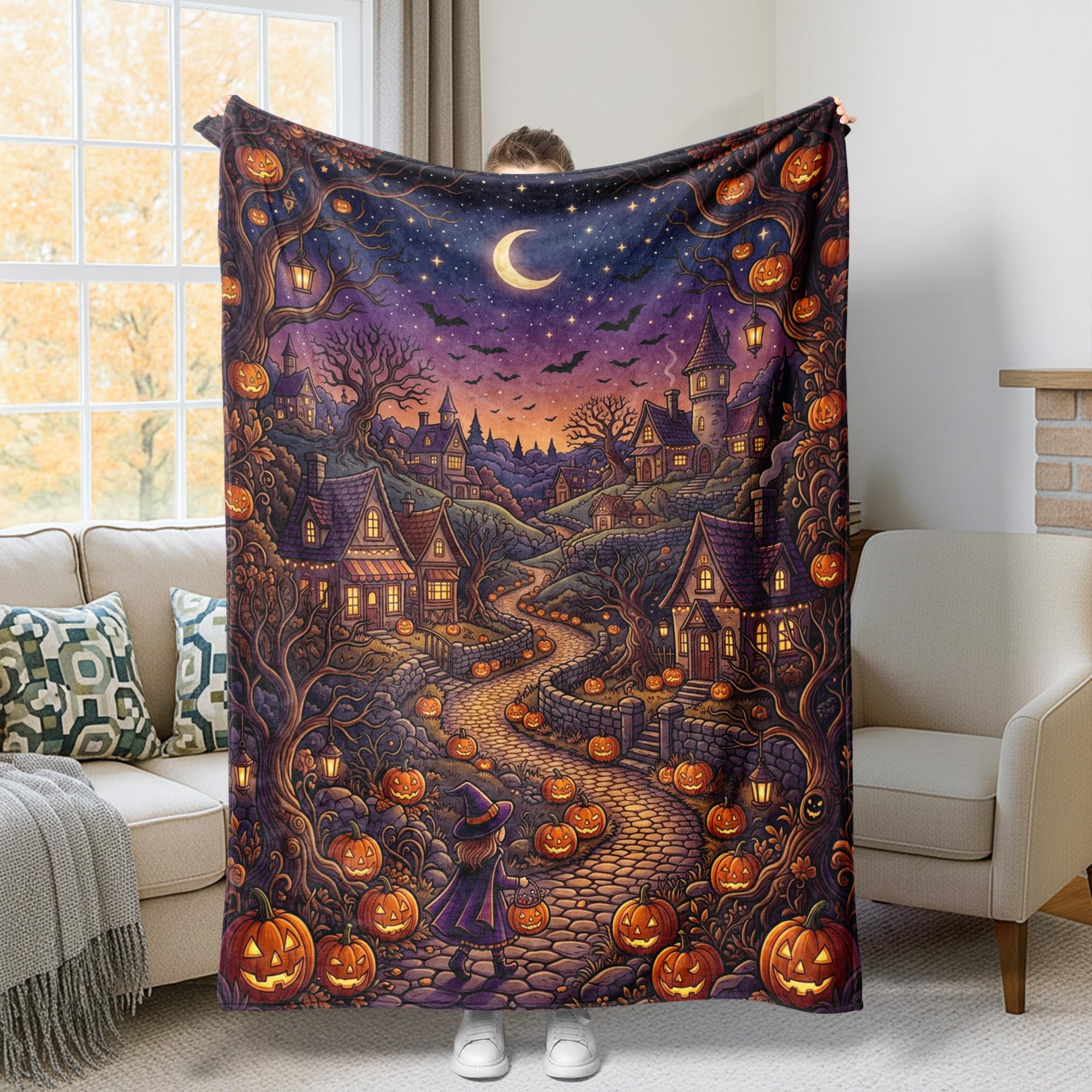 Couverture en peluche contre le froid de l'automne : plaid d'Halloween compact pour canapé