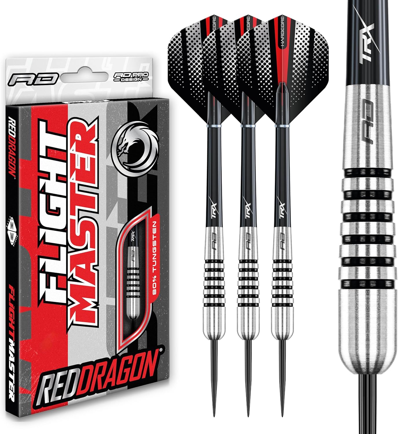 RED DRAGON Torpedo 1: 26g Flightmaster - Tungsten Steeltip Darts Set with Flights and Stems