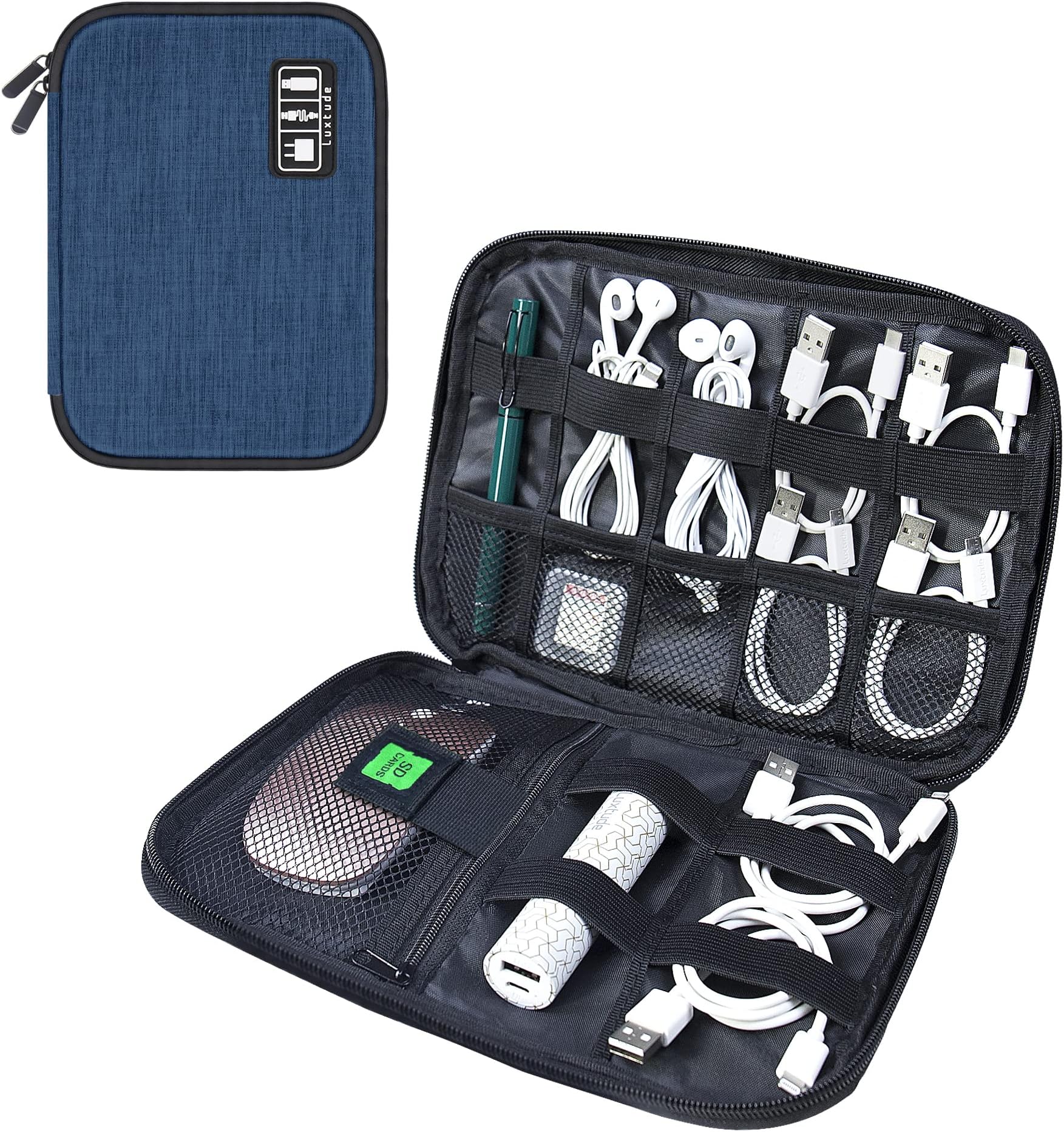 LuxtudeElectronics Organizer Travel Case, Tech Bag n (Single Layer, Dark Blue, Small)