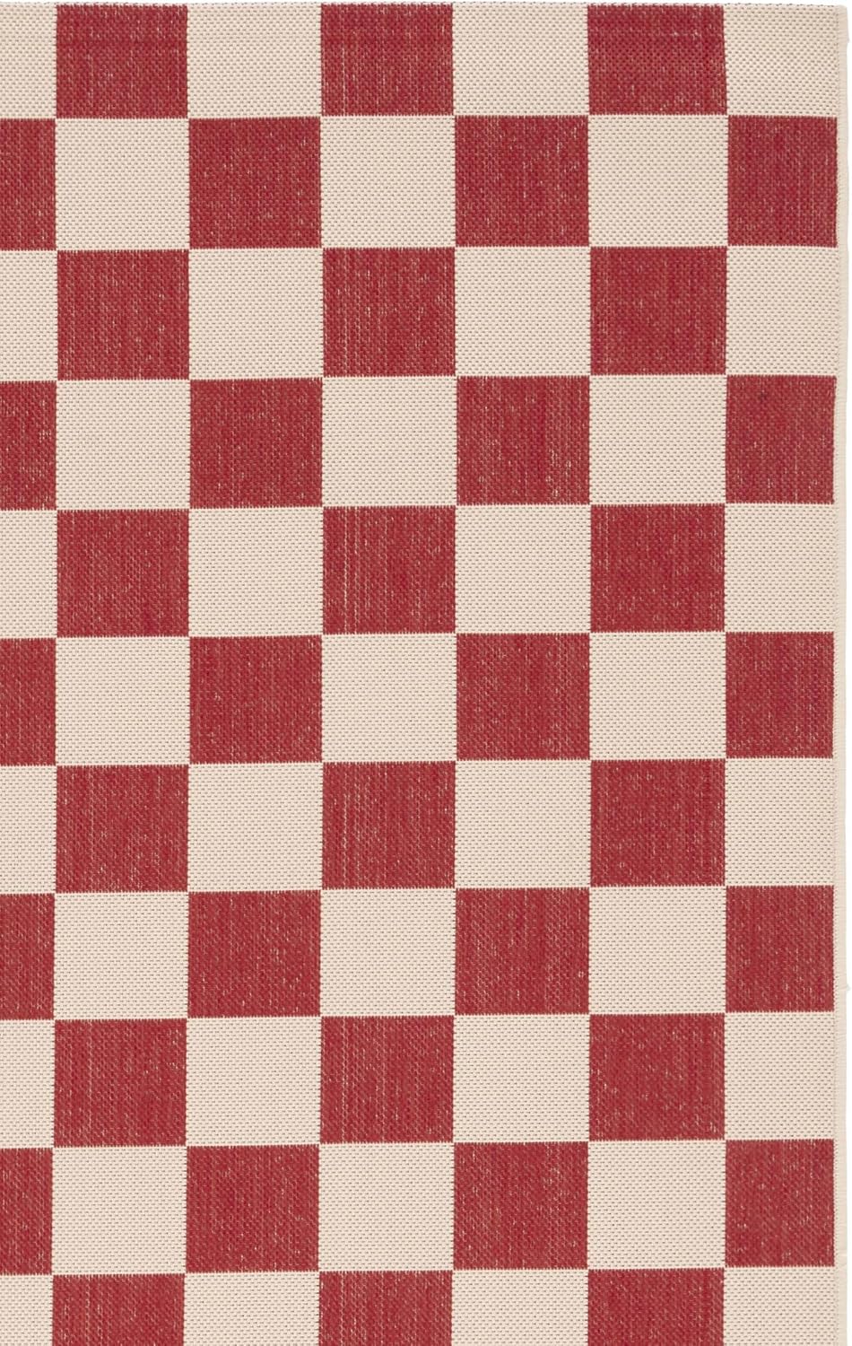 SAFAVIEH Washable Rug Outdoor Courtyard Collection - 5'3' x 7'7', Red & Beige, Checkered Pattern, Non-Shedding & Easy Cleaning, Ideal for Patio, Backyard, Mudroom (CY6442-23821)