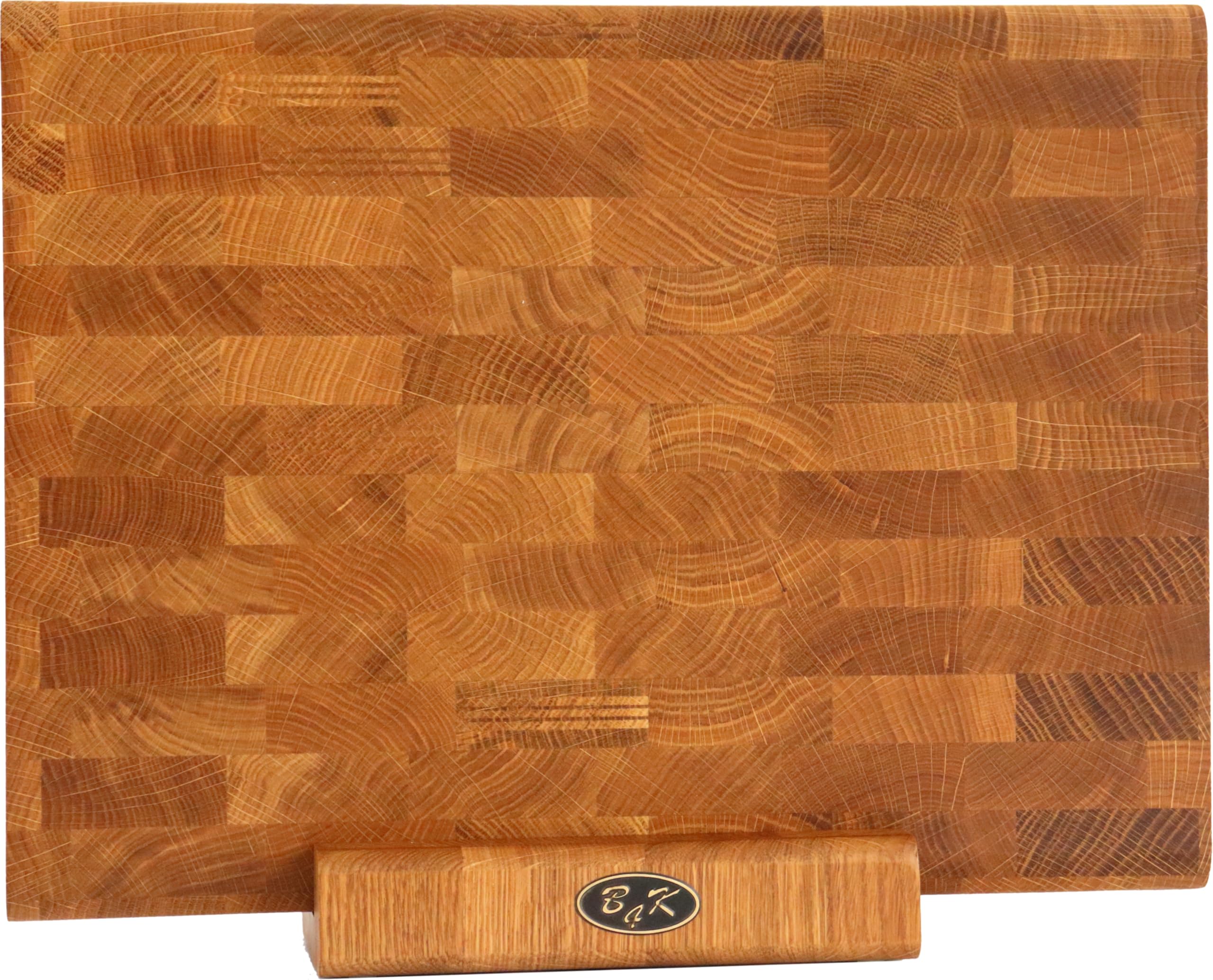 B4K Tagliere in legno di quercia, 40 × 30 cm, massello di legno di cervello con supporto, antibatterico, con manici, scanalatura e piedini in silicone, perfetto per cucina, carne e barbecue