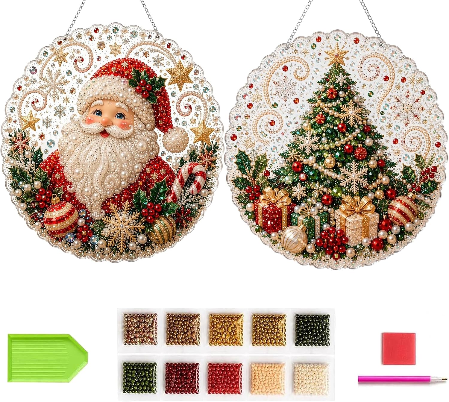 2 Pack Christmas Pearl Diamond Painting Art Kit for Adults, DIY Craft Décor
