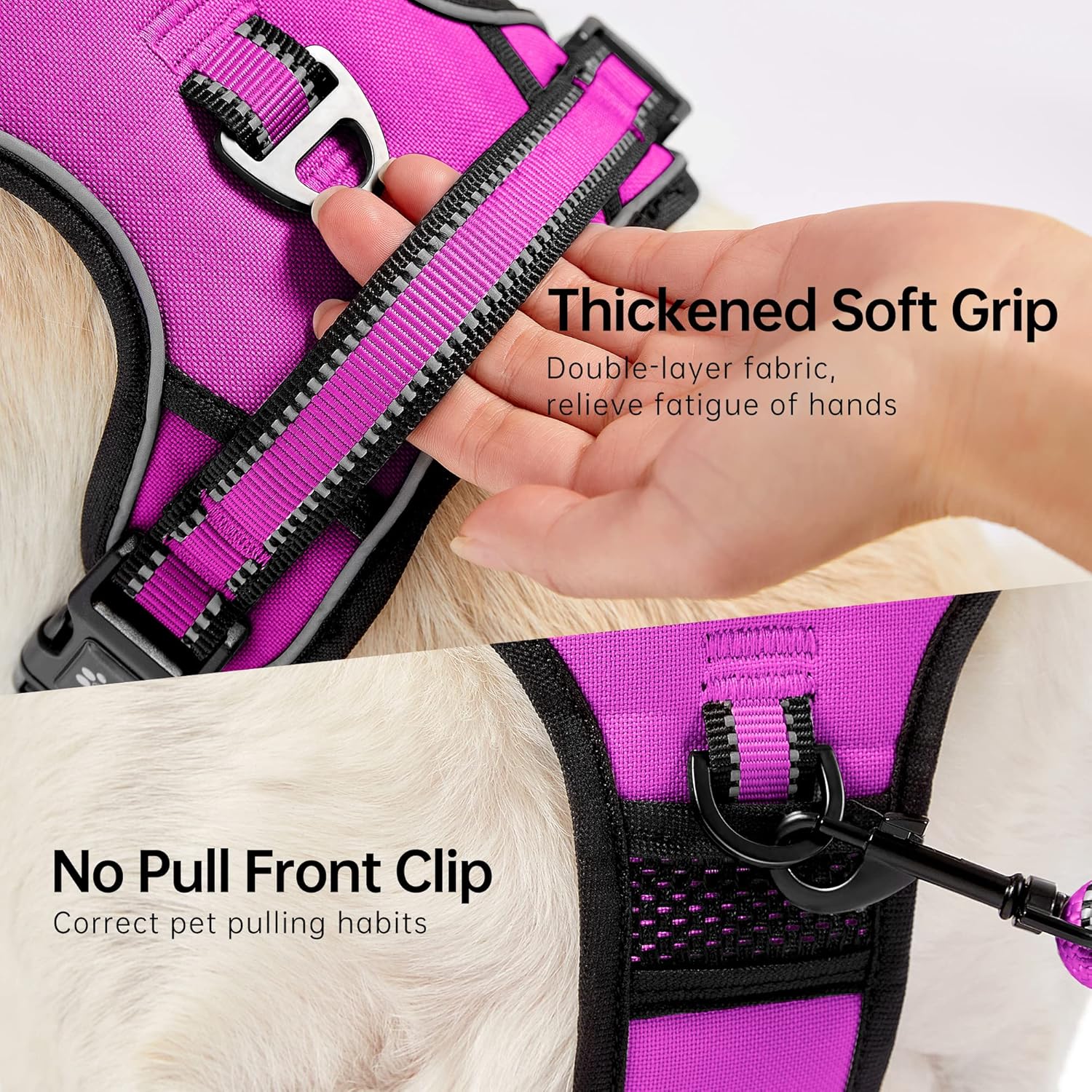 NESTROAD Anti-Pull H-Harness Dog Collar and Leash Car, Safety Belt Dogs Anti-Escape Pink Red, Size M for Medium Dogs, Neck 33~43 cm Chest 43~64, Dogs Basic Accessories 5