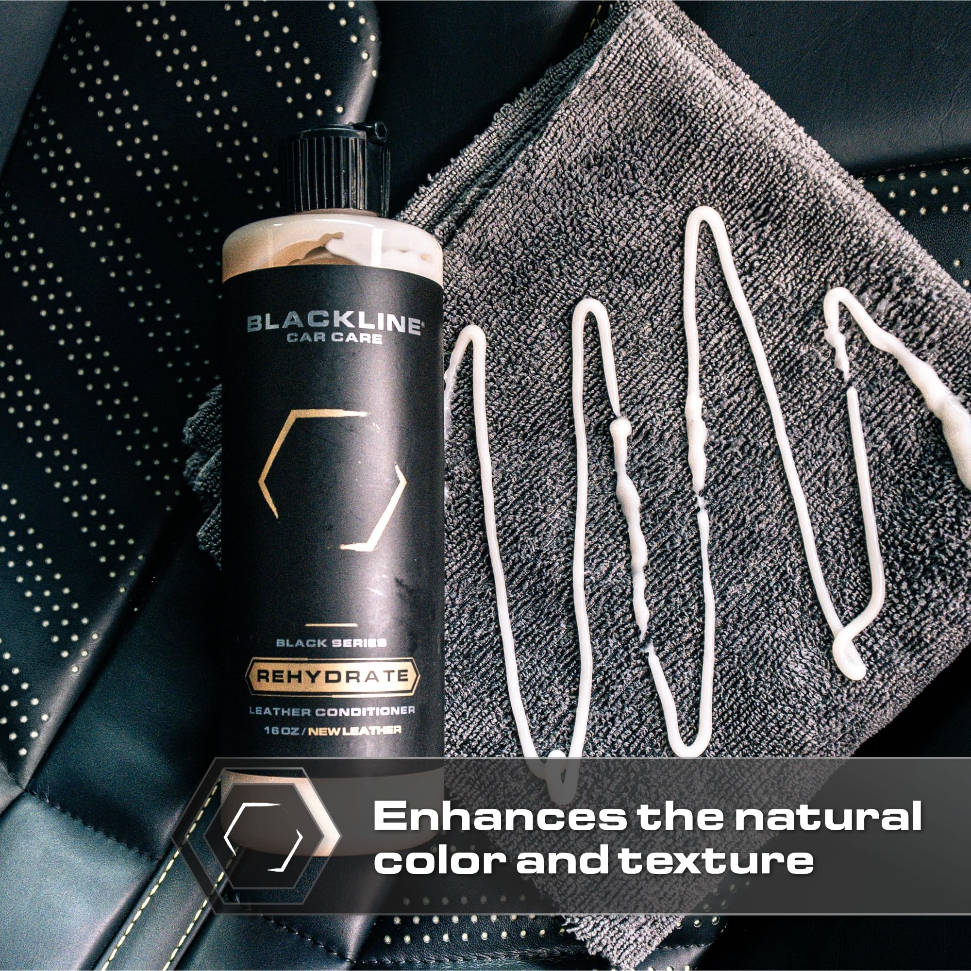 Blackline Car Care - Leather Rehydrate, acondicionador de cuero para todo el cuero - coches, muebles, zapatos y bolsos - 16 onzas líquidas