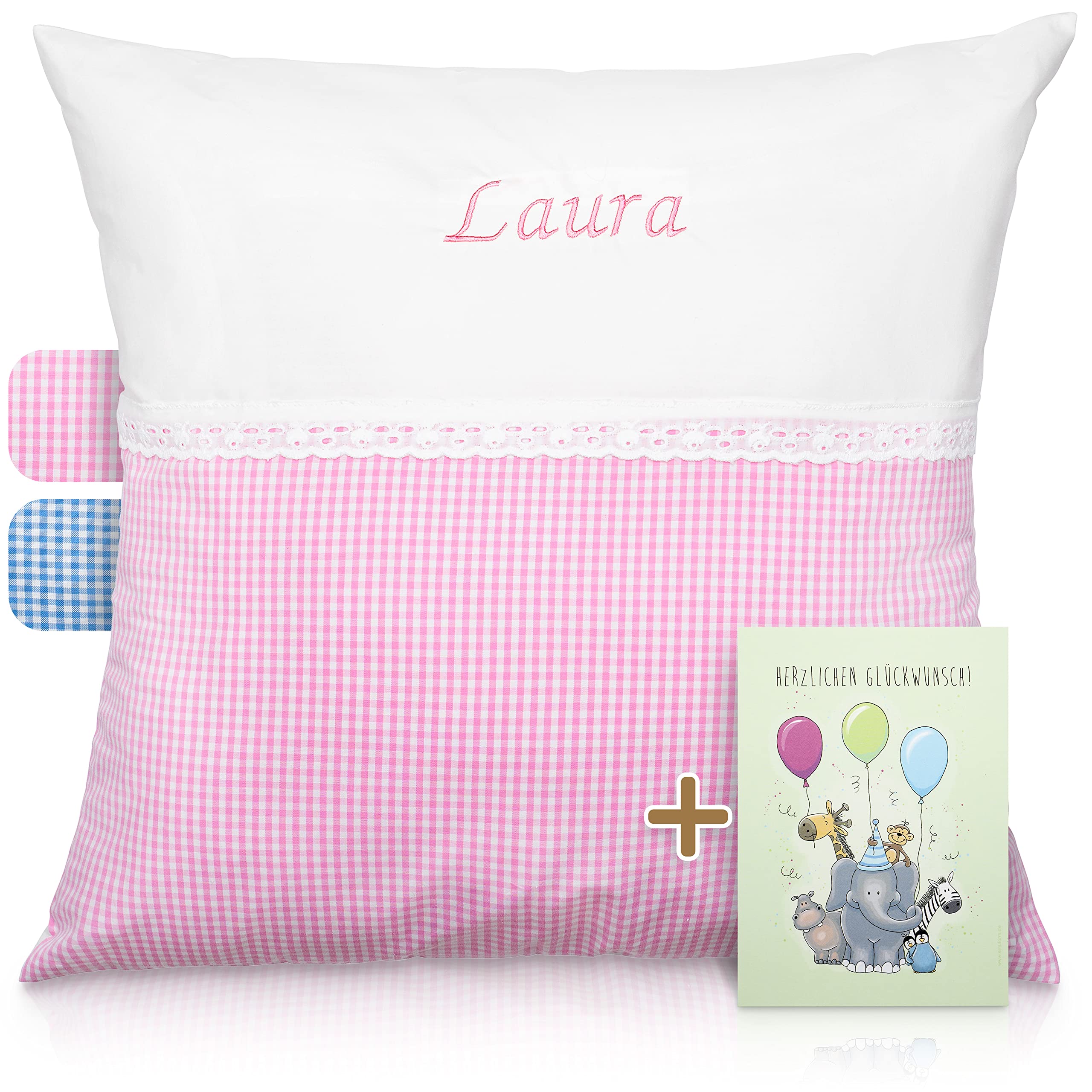 FADENZAUBER Babykissen personalisierbar mit Namen 50x50 cm für Jungs/Mädels