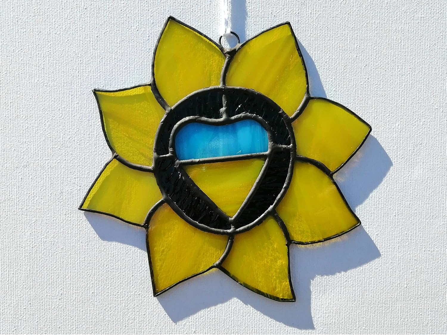 Ukraine Sunflower Stained Glass Suncatcher Window Hanging Wall Decor - Ukrainian Flag Heart Ornament