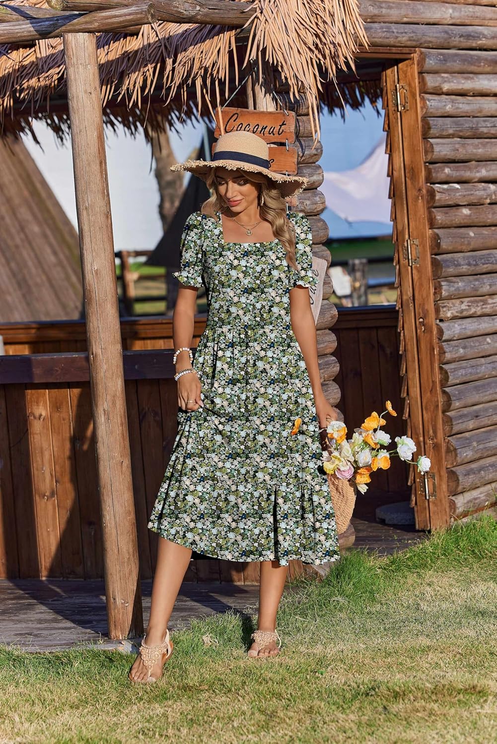 Zeagoo Summer Dresses for Women Flowy Casual Midi Dress Short Sleeve Tiered Dress Beach Vacation Sundresses with Pockets - Image 6