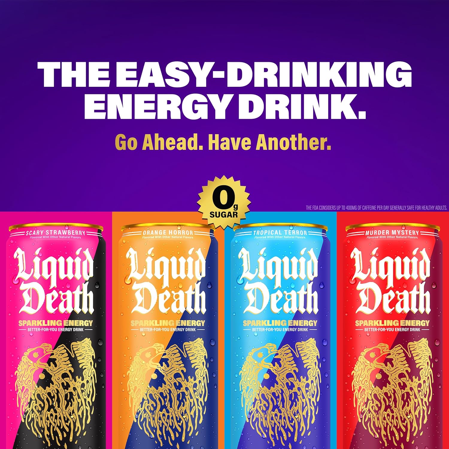 Liquid Death Sparkling Energy - Orange Horror (Orange and Cream), Zero Sugar Energy Drink, Unextreme Caffeine 100mg, Essential Vitamins, 12 Fl Oz (Pack of 12)