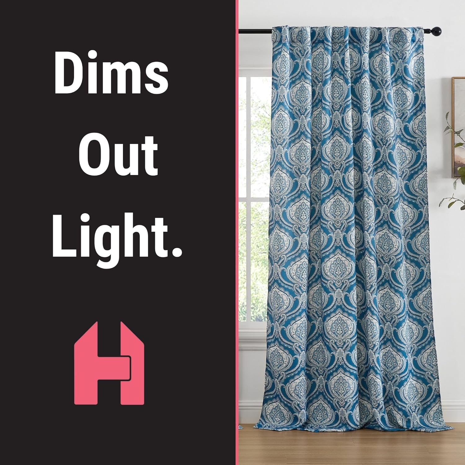 HLC.ME Messina Paisley Semi Blackout Blue and White Curtains 96 Inch Length - Rod Pocket Blue Floral Curtains for Bedroom & Living Room - Vintage Botanical Print Pattern - Set of 2 (52" W x 96" L)