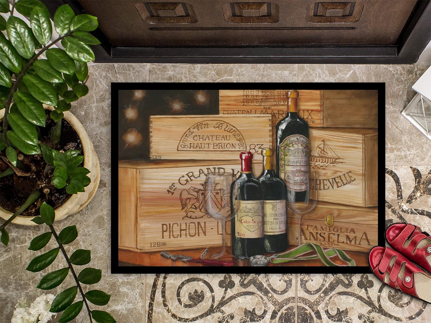 Caroline's Treasures TMTR0254JMAT Wine Gran Vin by Malenda Trick Doormat 24x36 Front Door Mat Indoor Outdoor Rugs for Entryway, Non Slip Washable Low Pile, 24H X 36W