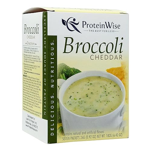 ProteinWise Sopa de brócoli y cheddar, alta en proteínas, sin gluten, alimentos para perder peso, aperitivo saludable, bajo en calorías, bajo en