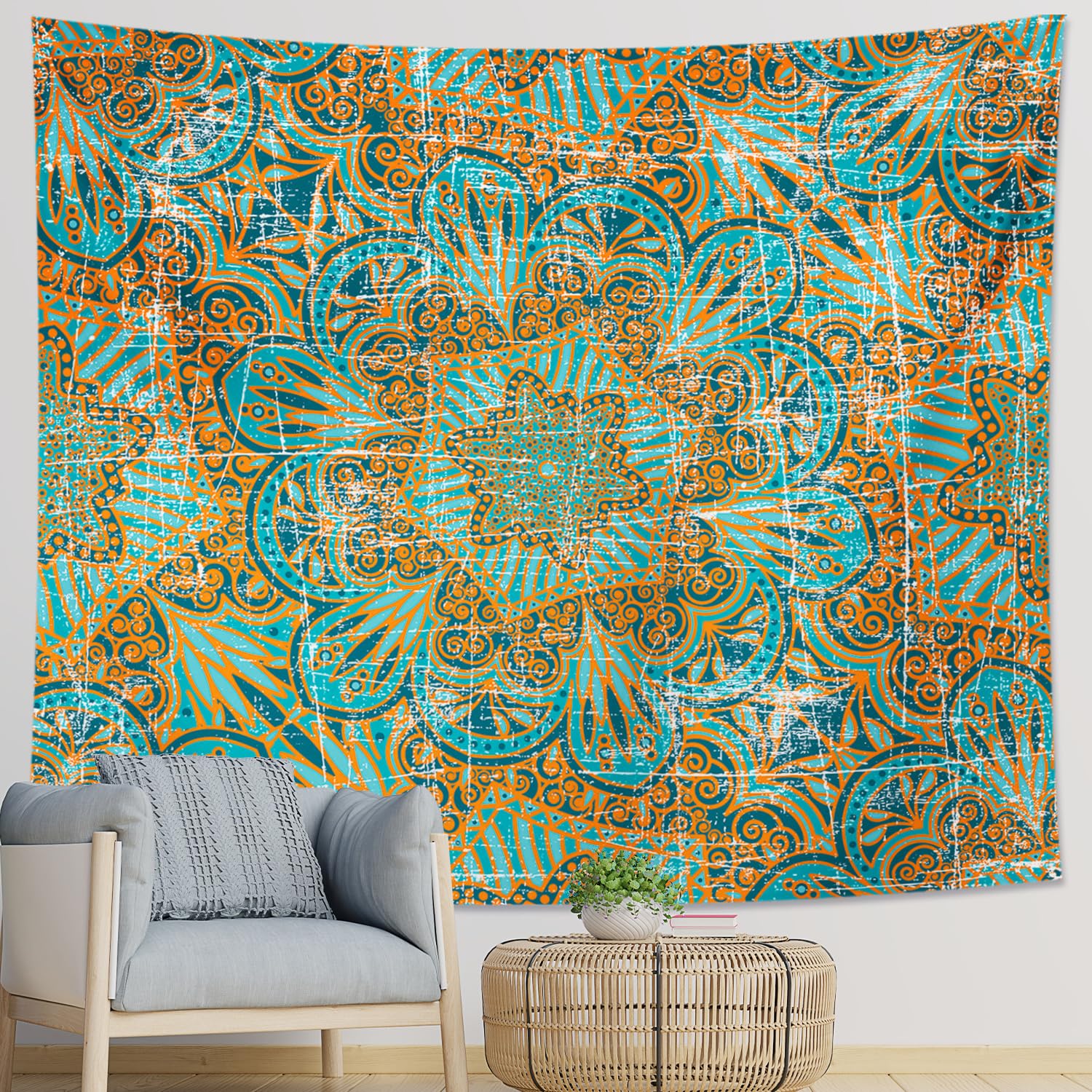 Wandteppiche Blaue Blume Boho Altes Mandala Wandhängung Indoor XL