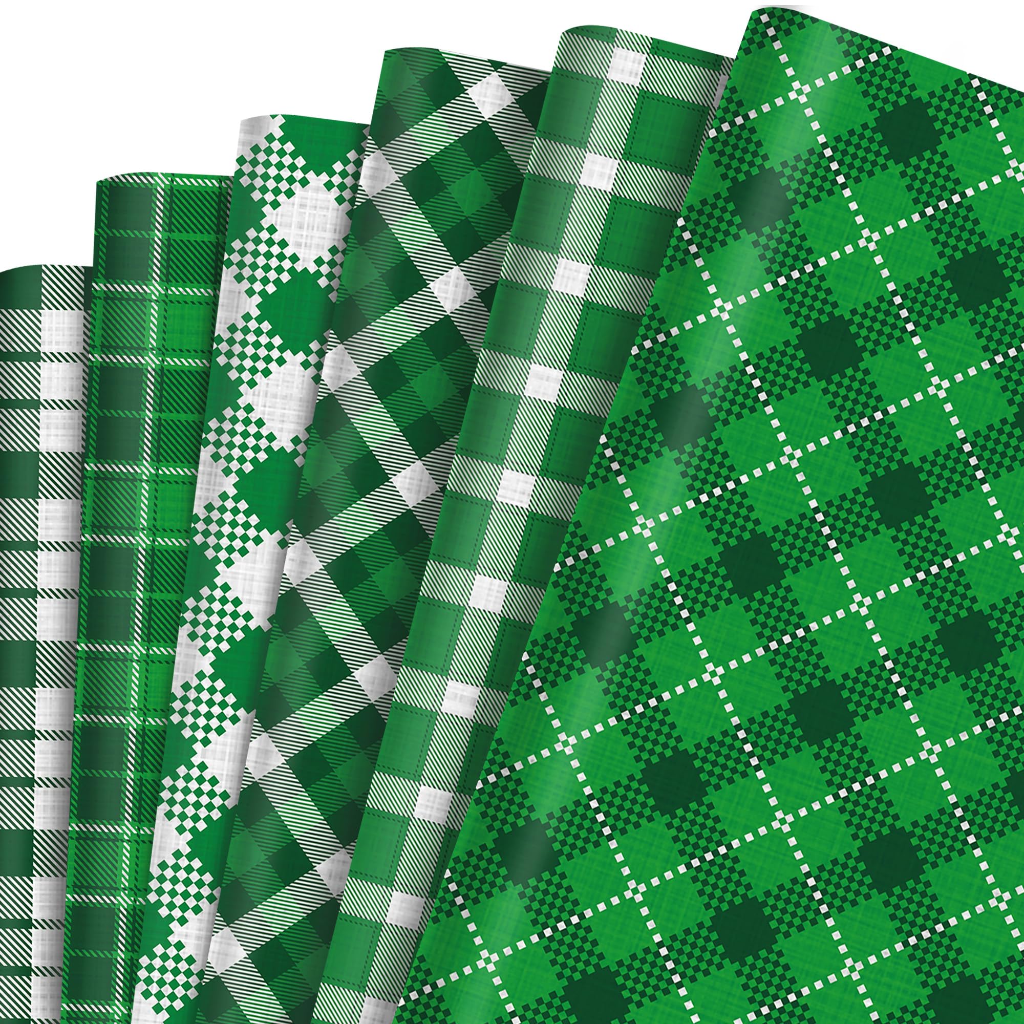 12 Blätt Geschenkpapier Grün St. Patrick’s Day Geschenkpapier Geburtstag,6 Stile Grünes Gitter Blatt für Urlaub Geburtstag Gift Wrapping Paper DIY Zubehör,50 x 68 cm