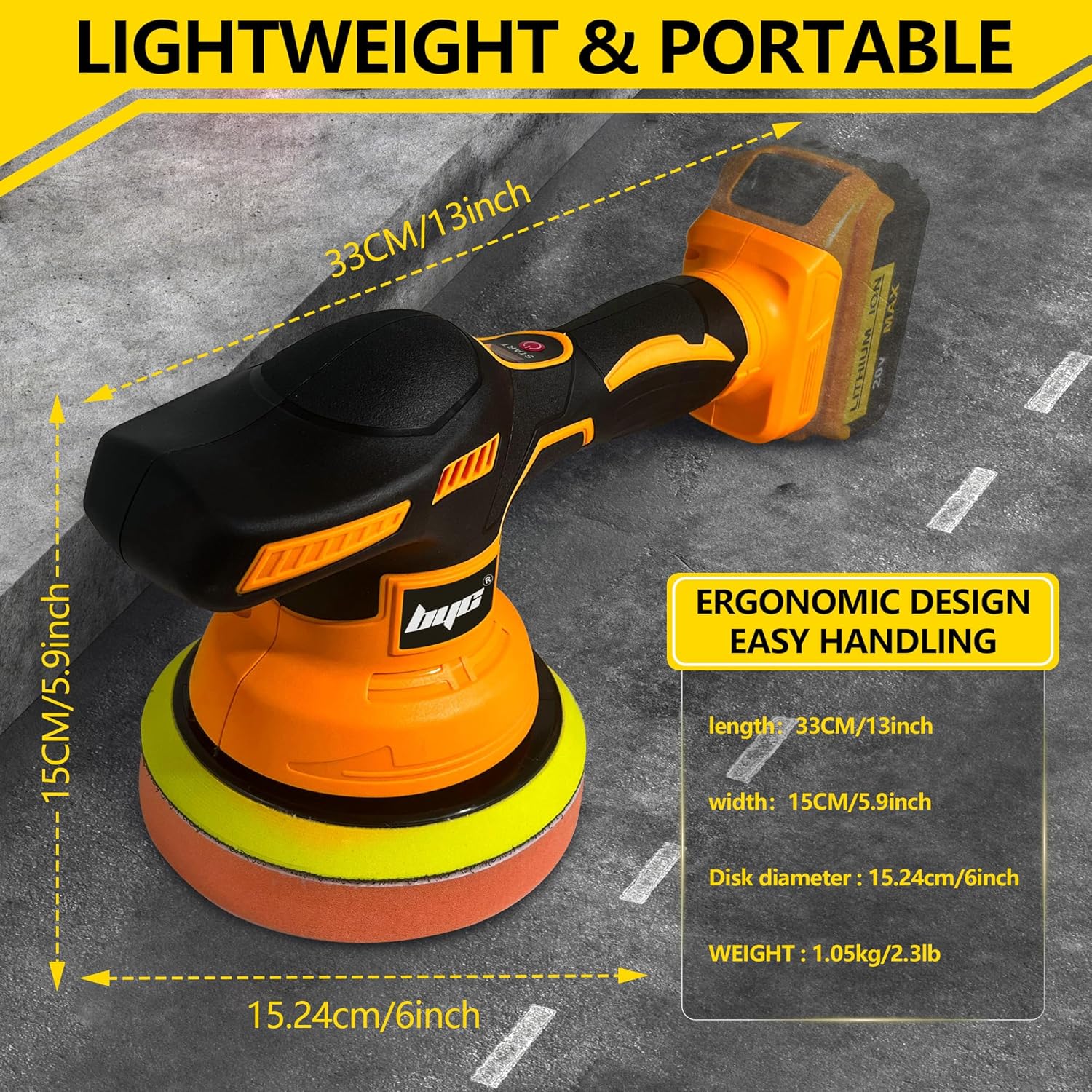 Cordless Car Buffer Polisher for Dewalt 20V Battery, 6 Inch Portable Orbital Buffer Polisher Kit, 8 Variable Speed Car Polisher for Car Detailing/Polishing/Waxing (Battery Not Include)