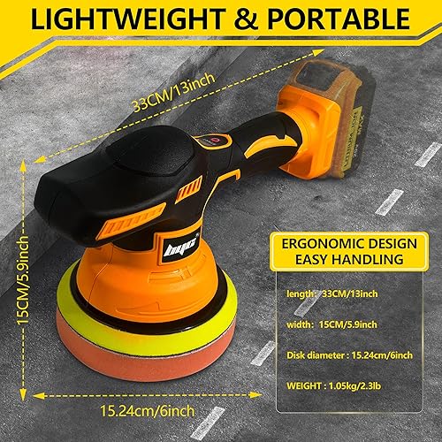 Miniatura 7 de Pulidora inalámbrica de coche para batería Dewalt de 20 V, kit de pulidor orbital portátil de 6 pulgadas, pulidor de coche de 8 velocidades