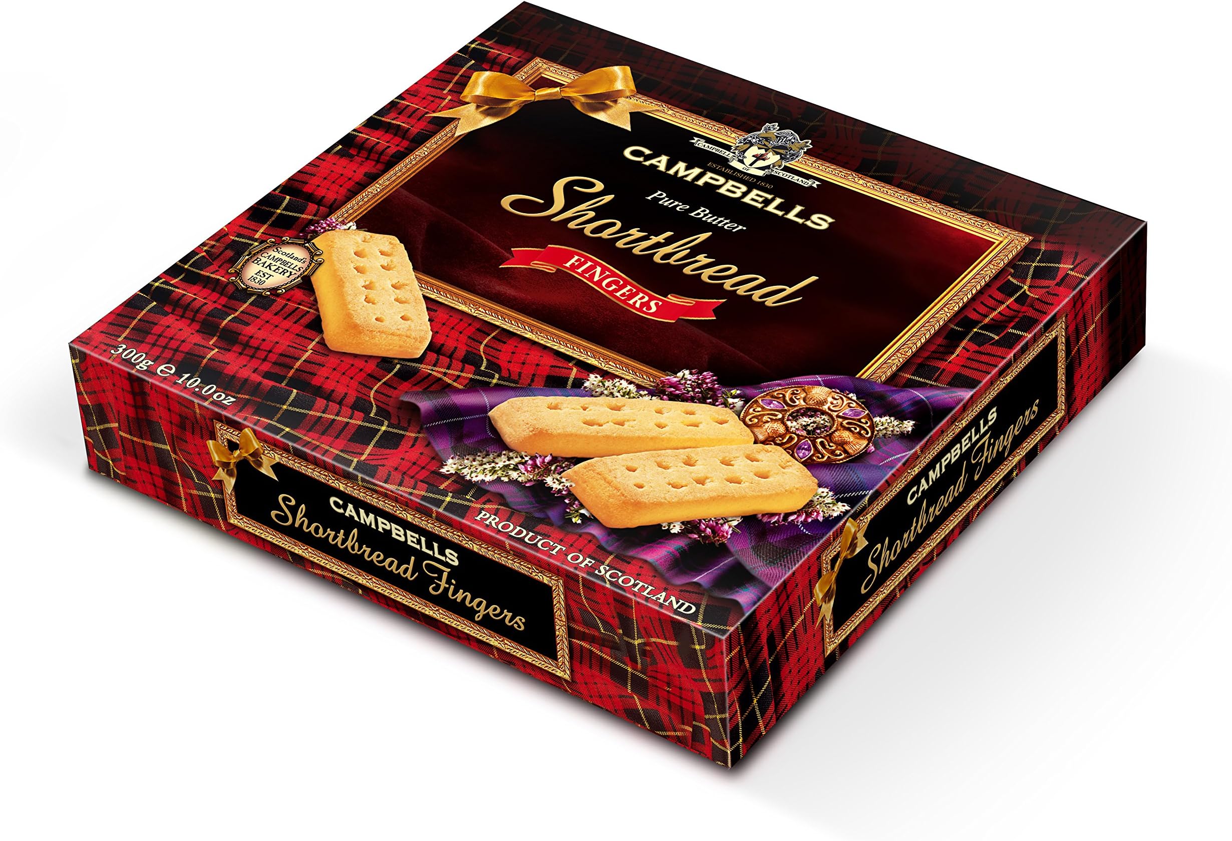 Campbells Shortbread Fingers Carton 10.6 Oz (300g) - Pure Butter Scottish Shortbread Cookies from Scotland, British Tea Biscuits, Gourmet Snack Gift Box, Traditional UK Butter Cookies