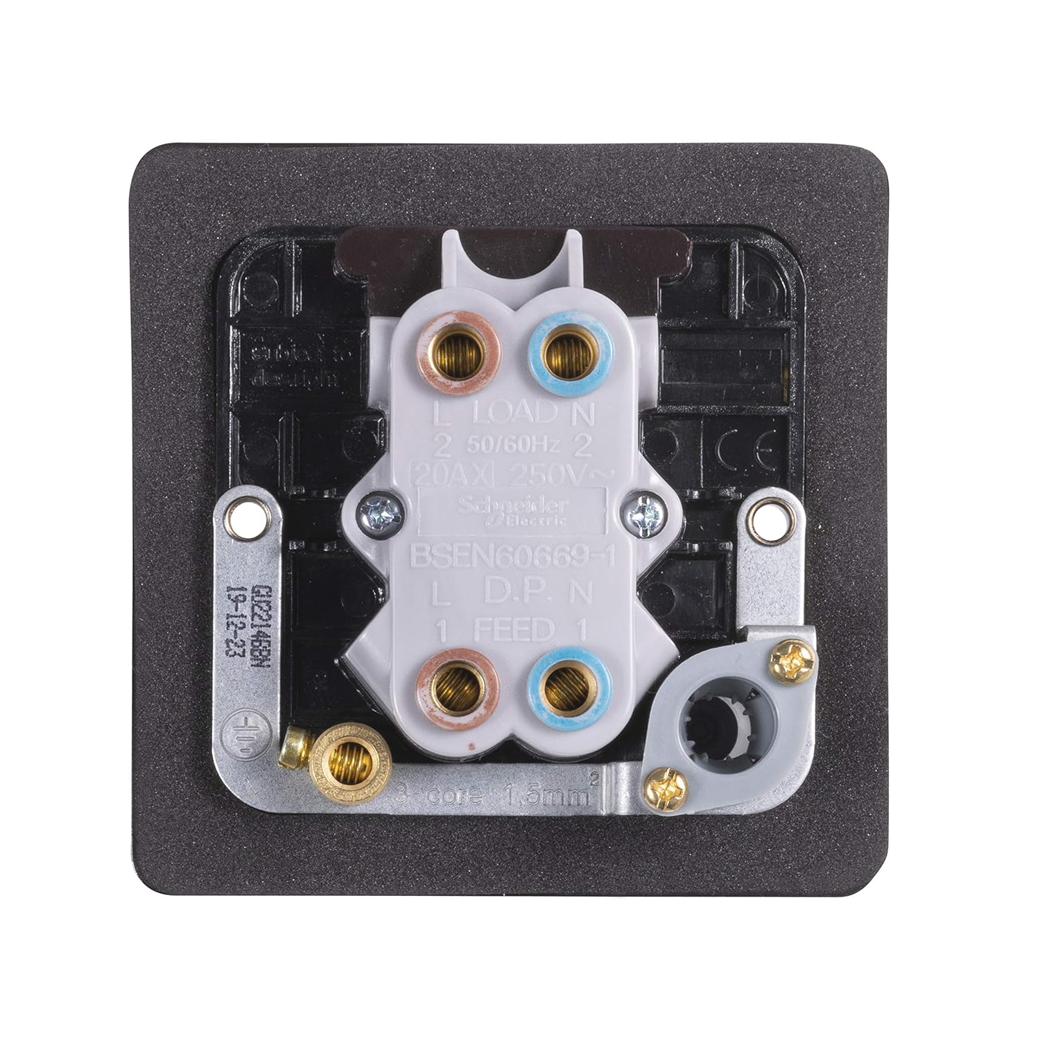 Schneider Electric Ultimate Flat Plate GU2214BBN - Single Light Switch, with Flex Socket and Neon Indicator, Double Pole, 20AX, GU2214BBN, Black Nickel with Black Insert