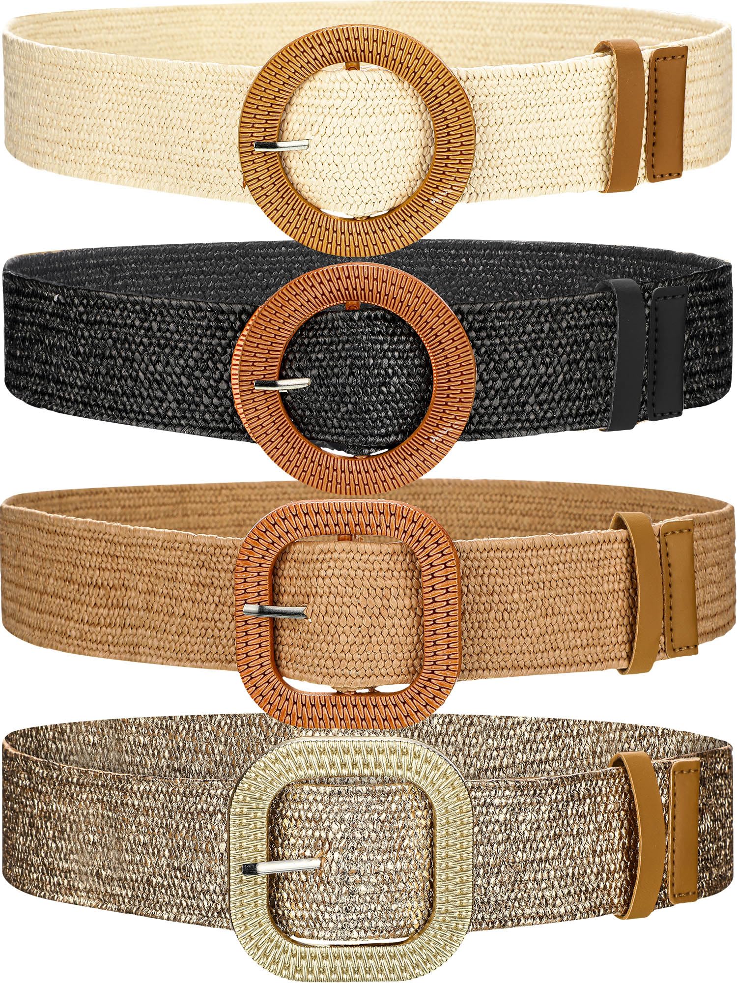 WILLBOND 4 Pcs Women Stretch Wide Straw Belt