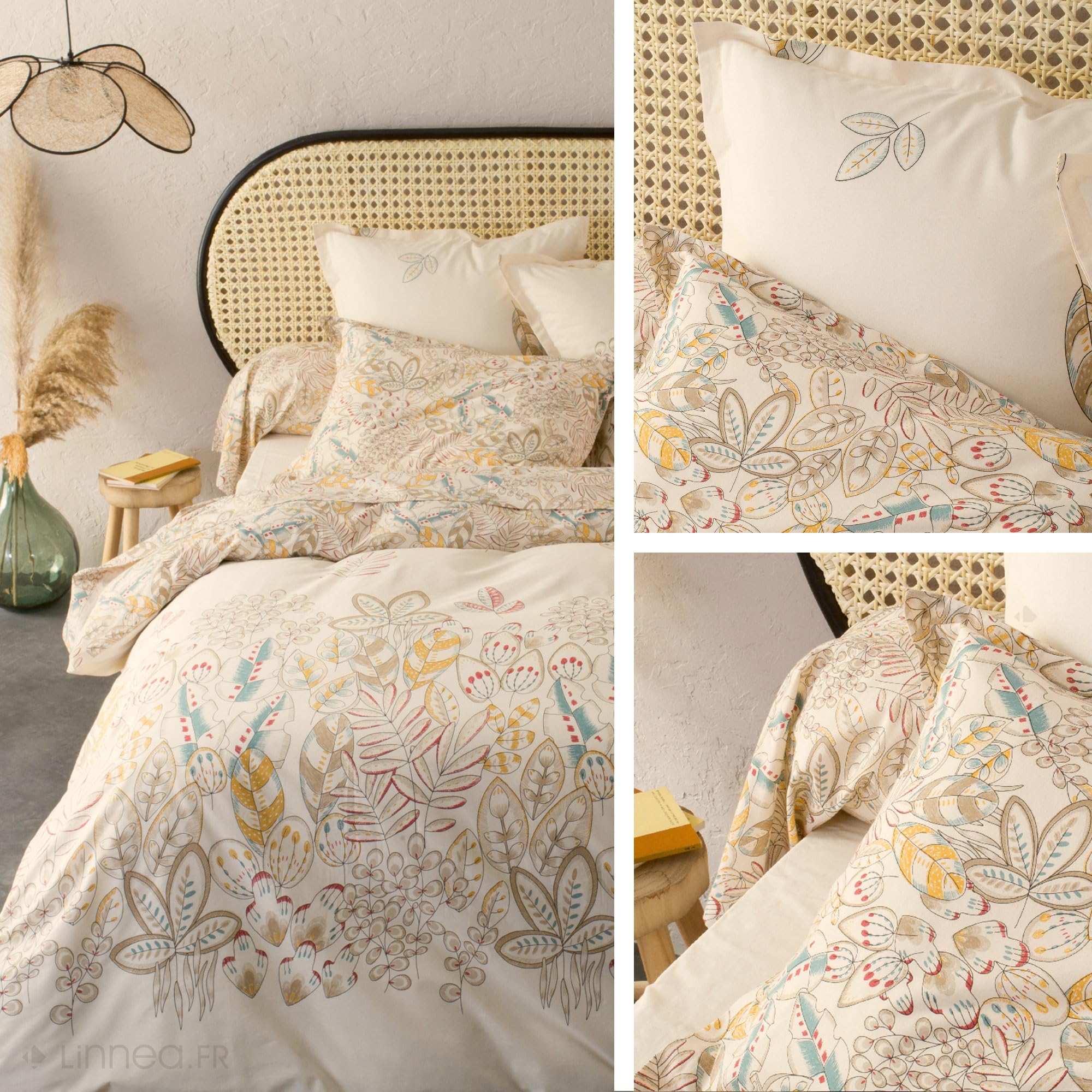 Drap Plat 280x310 Cm 100% Coton Linnea AMAZONIA Ecru - Perroquets Et Colibris