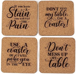 Funny Cork Coaster Set (Funny Mix 4pc Set, Square)