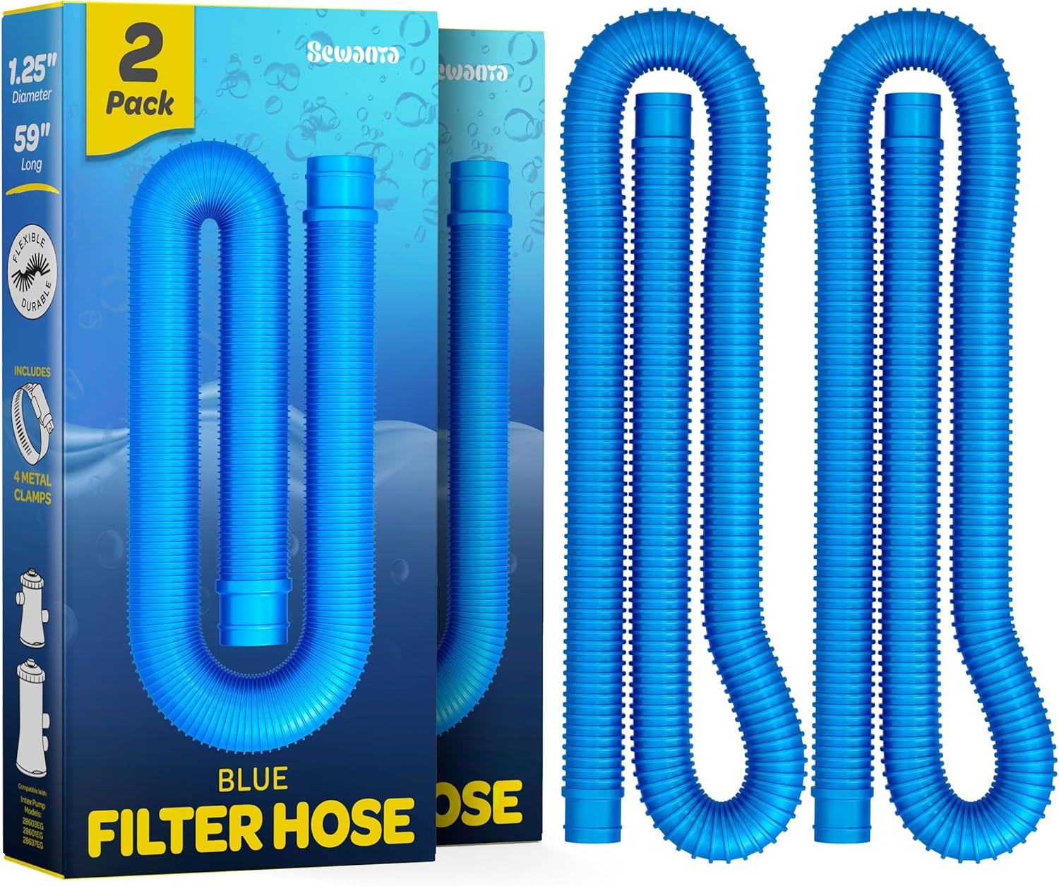 Replacement Hose For Above Ground Pools [Set of 4] 1.25" Diameter, 59" Long Accessory Pool Pump Replacement Hose - Filter Pump Hose Compatible with Intex Pump Models #607/#637