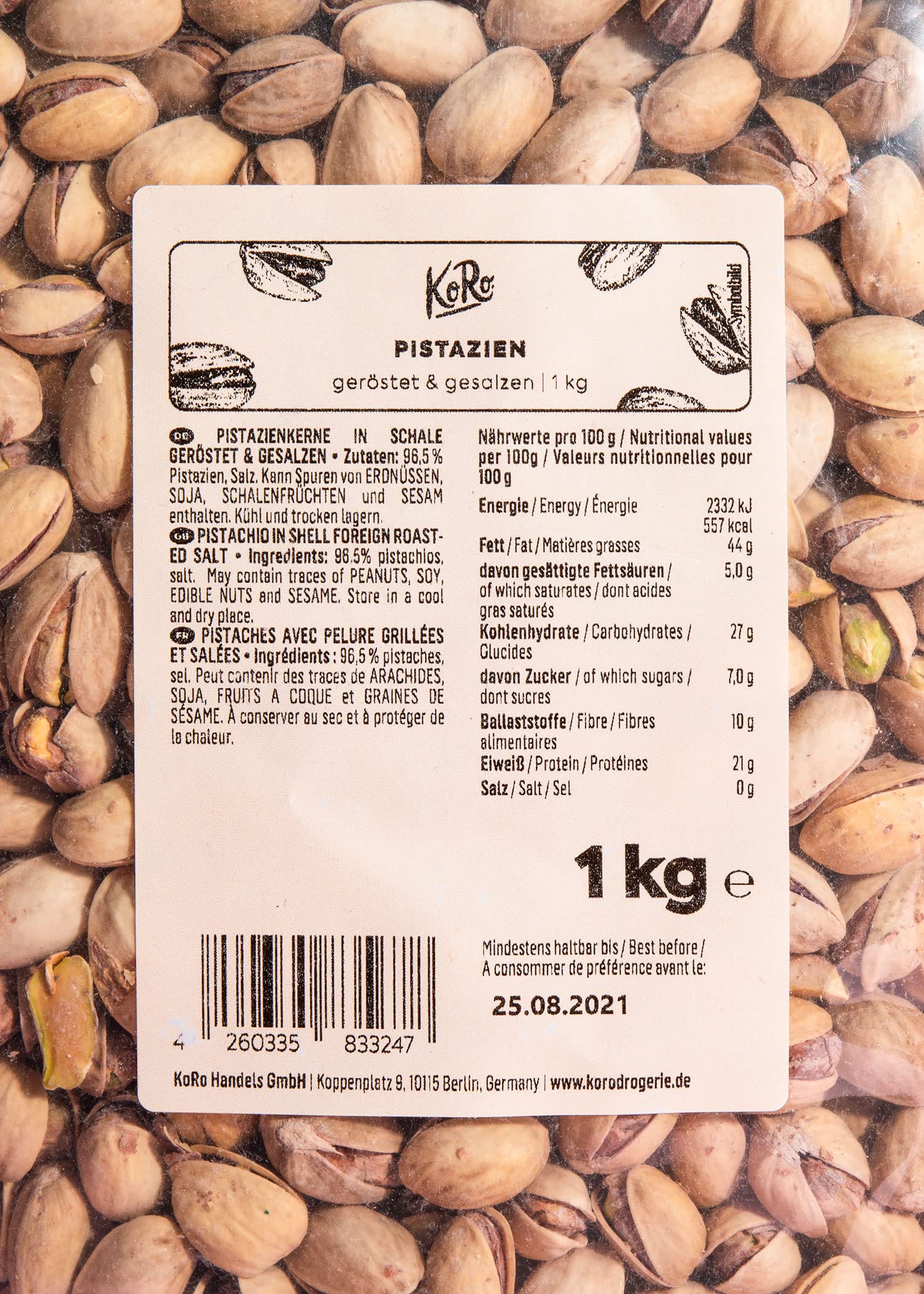 KoRo - Pistazien Mit Schale 1 kg - Schonend geröstete und gesalzene Pistazienkerne in der Vorteilspackung