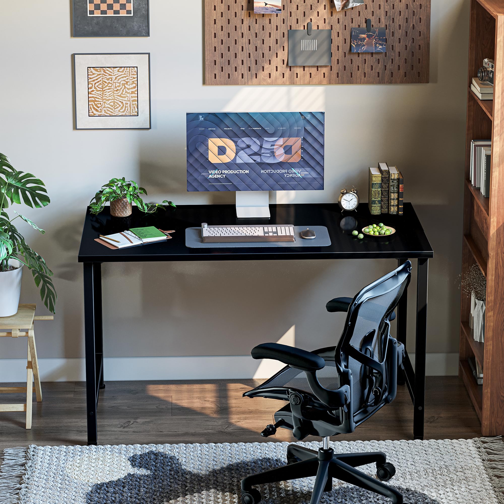Grandder Bureau d'ordinateur de 100 cm, petit bureau de bureau à domicile pour les études, table d'écriture pour enfants, bureau simple pour PC et jeux, pieds ajustables, noir