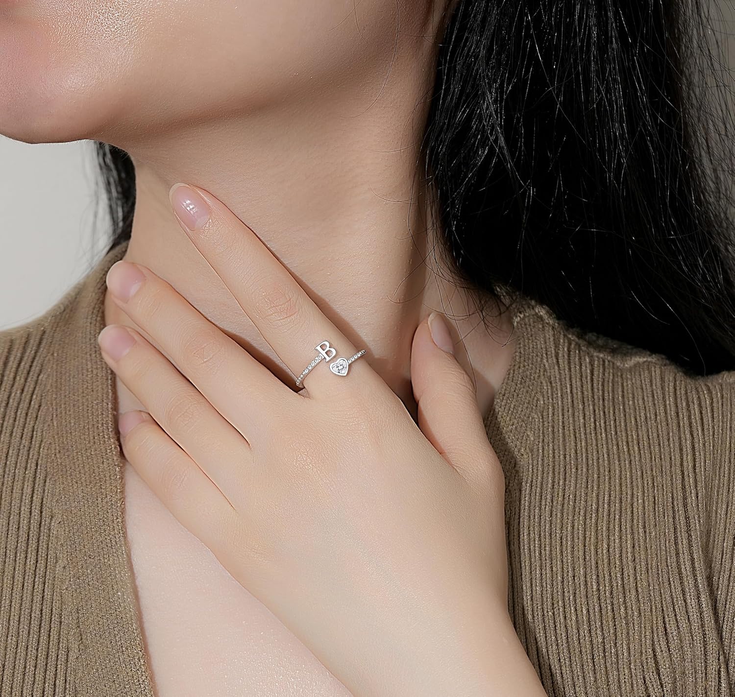 Step Forward 925 Sterling Silver Adjustable Initial Ring for Women | Non Tarnish Letter Rings for Lady | Alphabet Heart Thumb Rings | Capital Letter Jewelry Gifts - Image 2