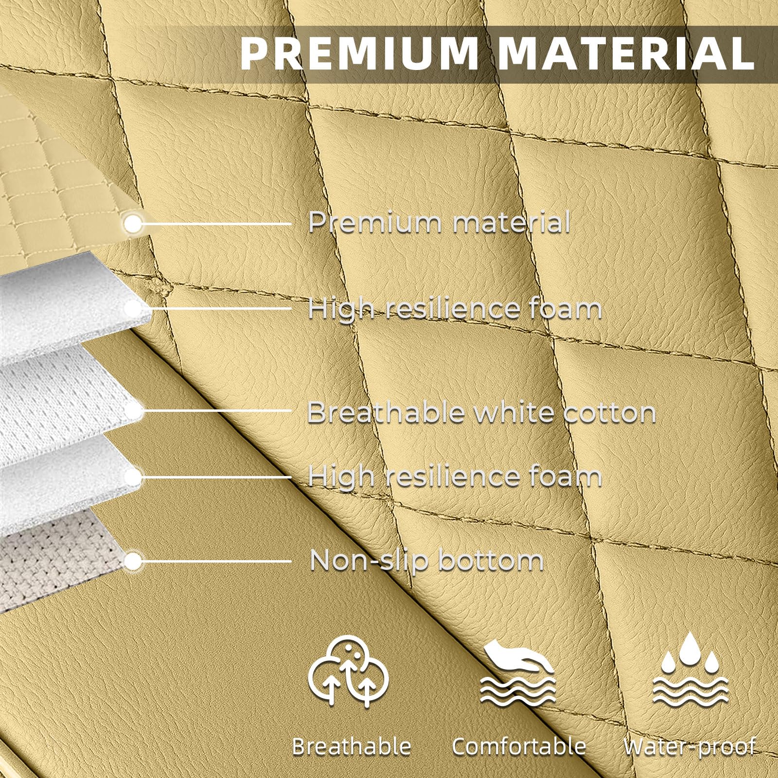 SanQing 2 pezzi di coprisedili per auto in pelle sintetica di lusso, protezioni per cuscini per sedile anteriore, compatibili con il 90% dei veicoli (berlina, SUV, camion, mini van) (BEIGE)