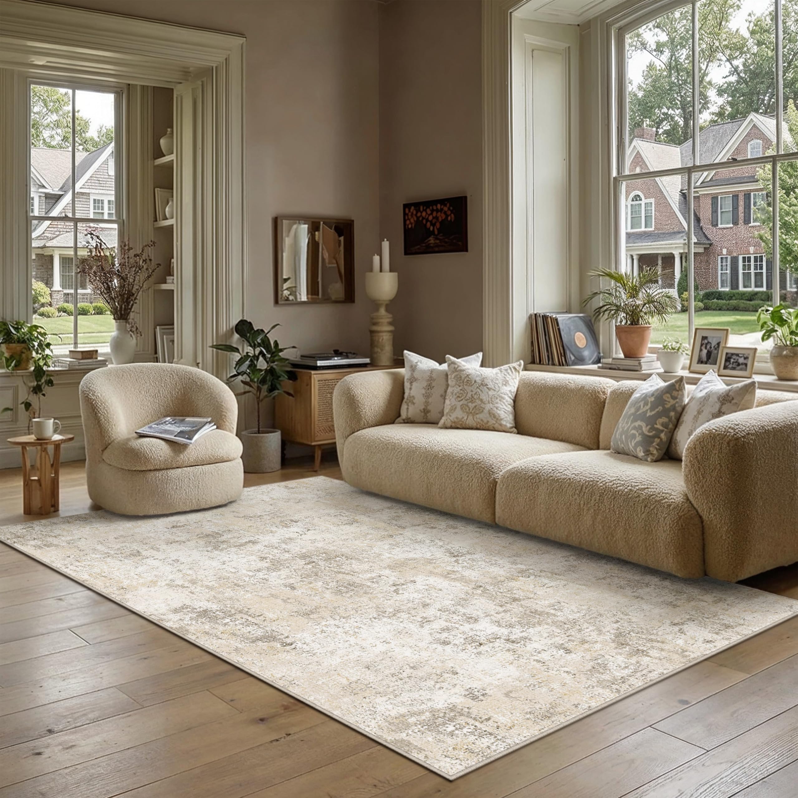 Room Amazon.com: PureCozy 6x9 Washable Area Rug Beige Abstract Non Slip