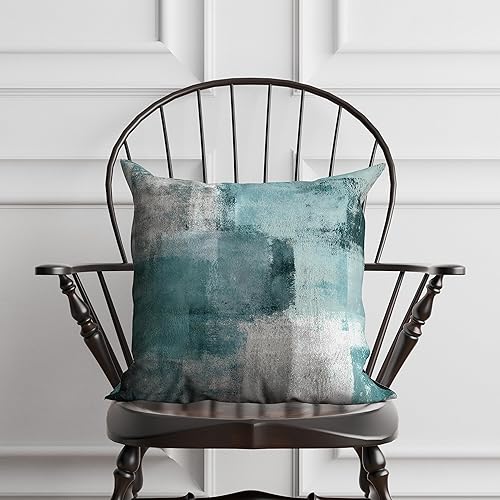 Miniatura 4 de chiinvent Juego de 2 Fundas de Almohada Abstractas de Terciopelo Verde Azulado Modernas de Acento Azul Marino Gris Funda de Cojín Decorativo Suave y