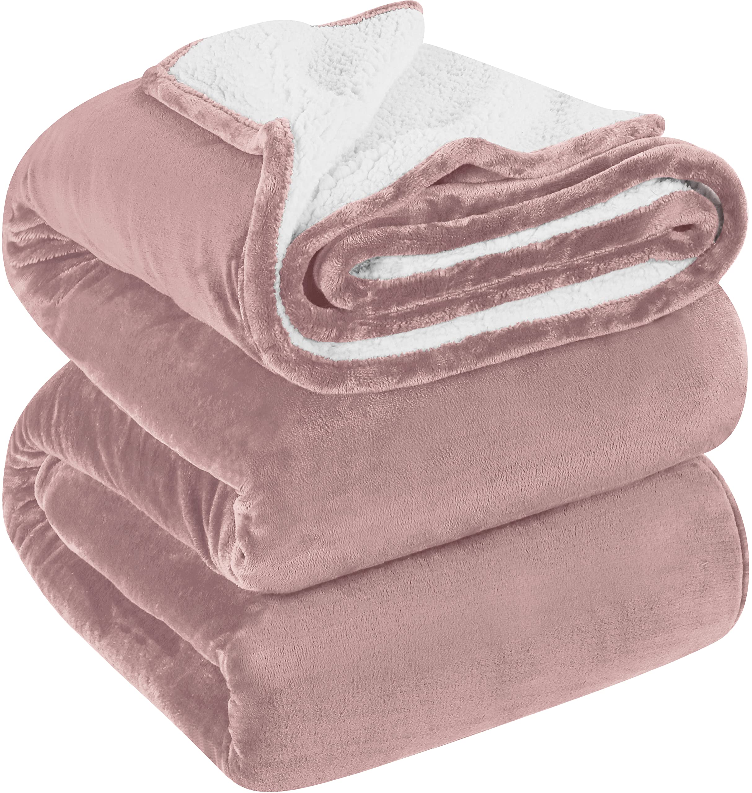 Utopia Bedding Sherpa Bed Blanket Queen Size Rose Pink 480GSM Plush Blanket Fleece Reversible Blanket for Bed and Couch (90x90 Inches)
