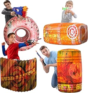 Skywin Inflatable Battle Bunkers - 4 Piece Obstacle Set for Play Combat and Laser Tag (Orange)