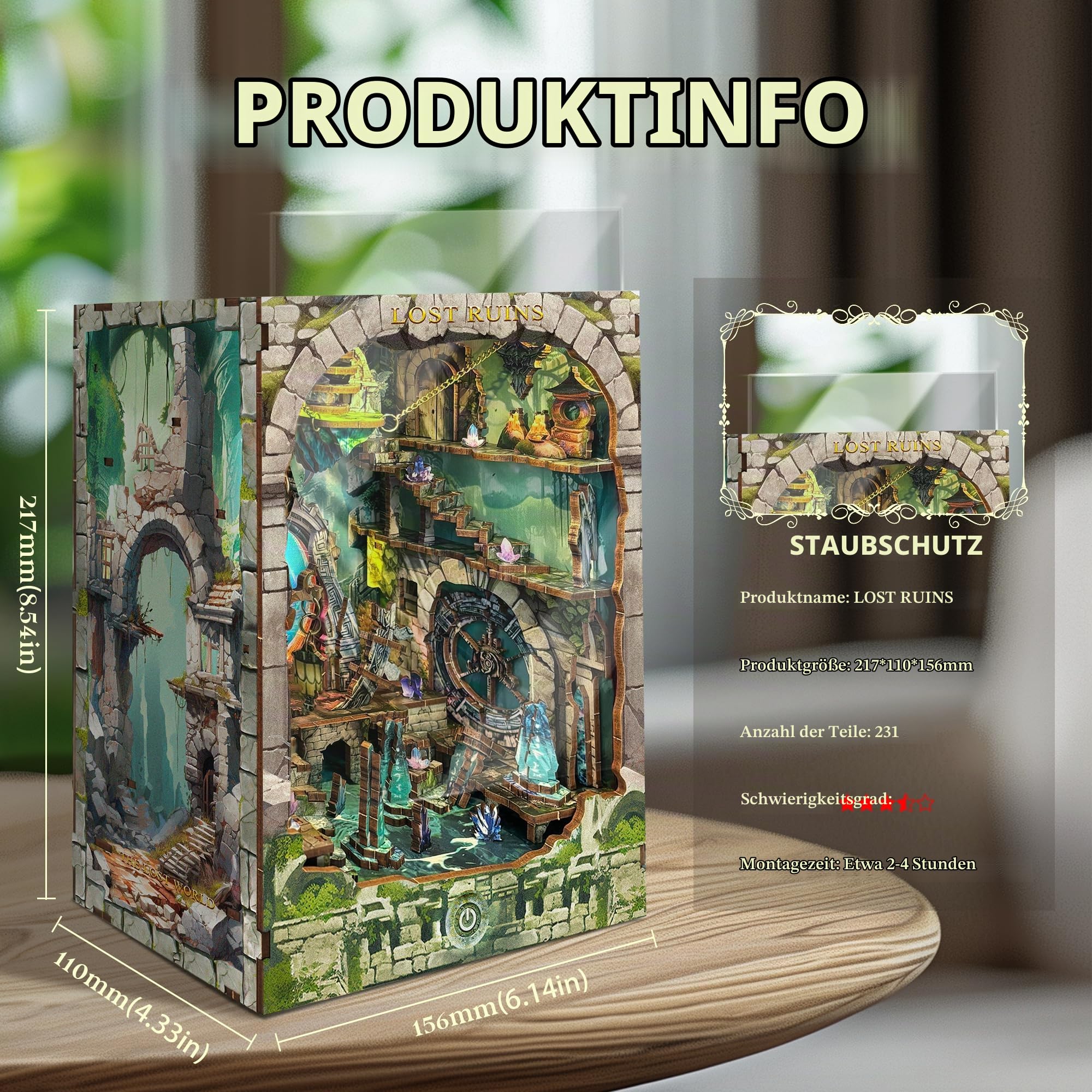 Buchregal-Kit - DIY-Miniaturhaus-Kit für Erwachsene und Jugendliche, 3D-Holzpuzzle-Bücherregaldekoration, Buchnische für Erwachsene - Verlorene Ruinen (SQ-30)