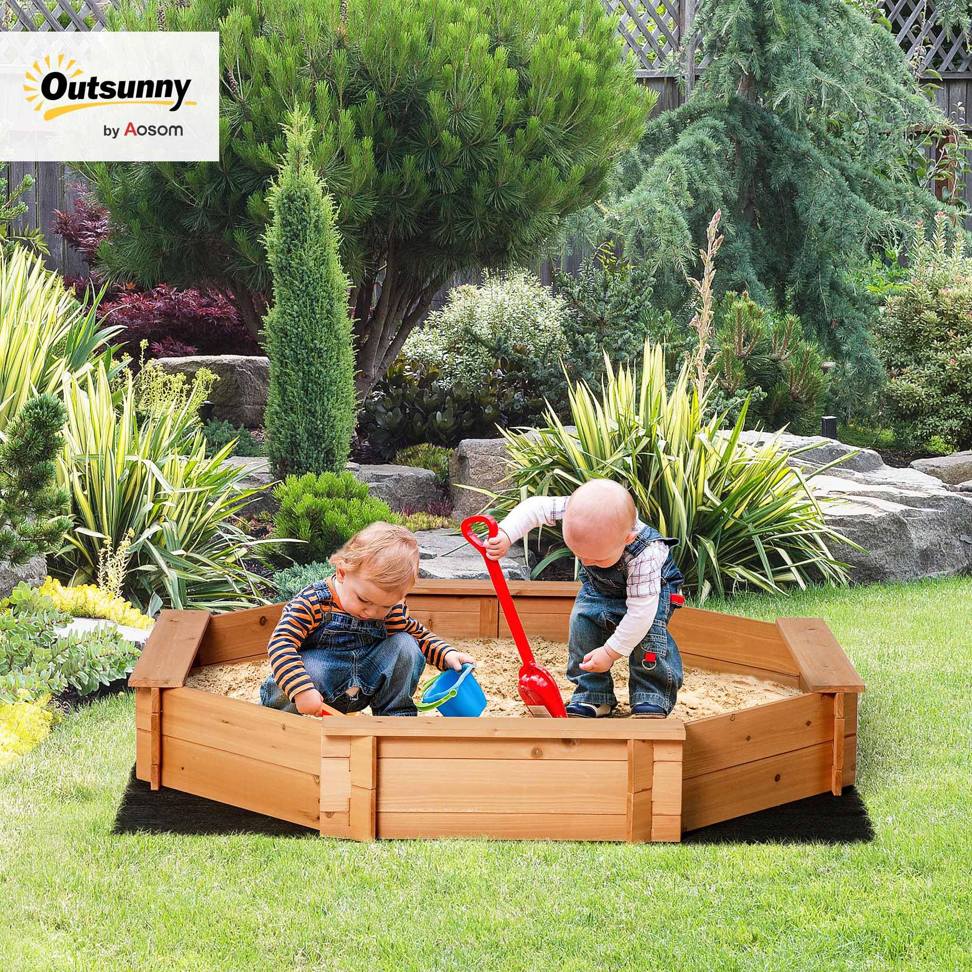 Outsunny Arenero Infantil Octágono de Madera con Cubierta de Poliéster 139,5x139,5x21,5 cm Rojo y Azul