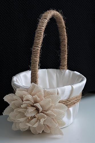 Rustic Ivory Flower Girl BasketRustic Ivory Beige Burlap BasketRustic Ivory Beige Burlap Wedding Basket