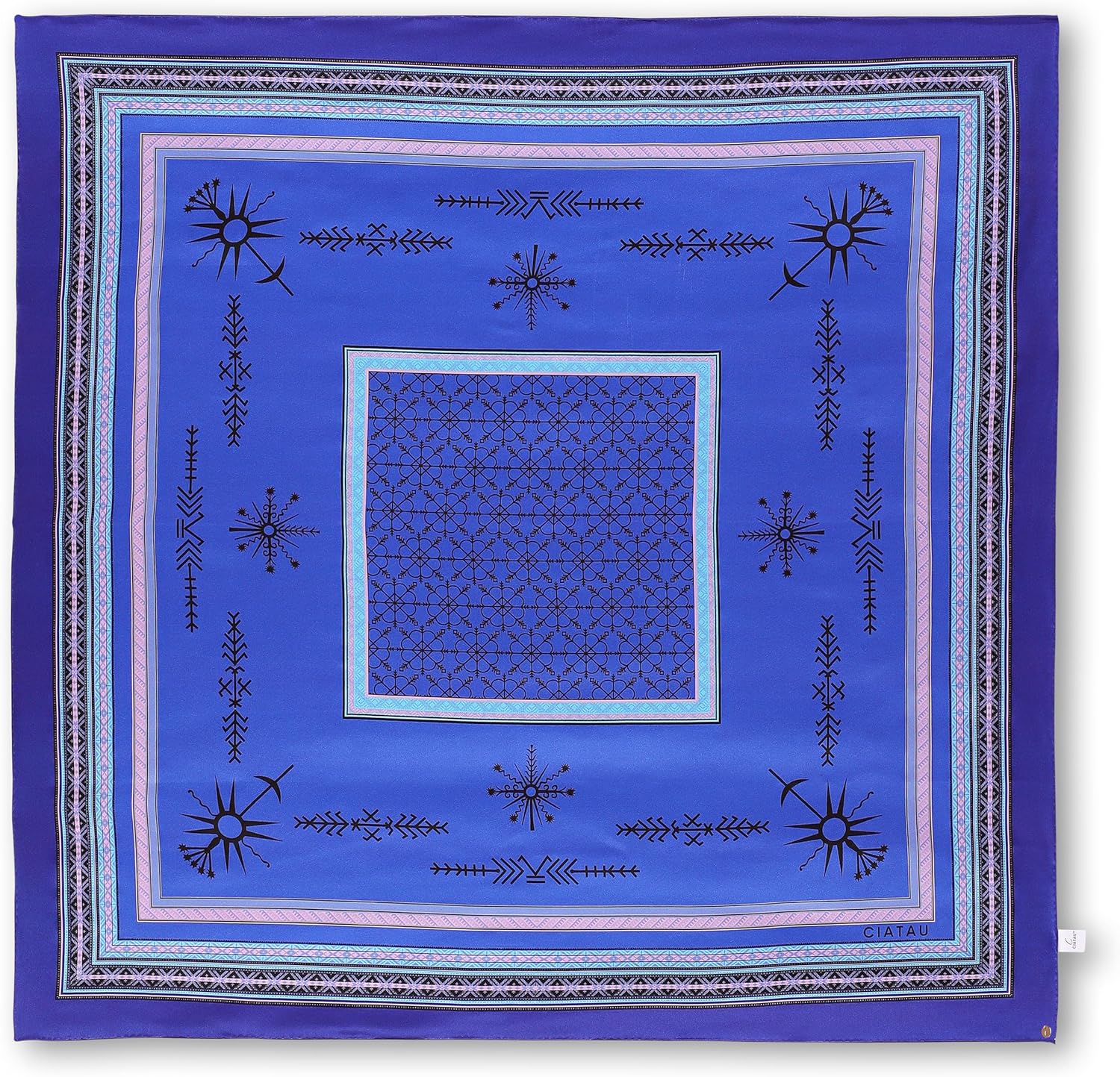 Luxury 100% Silk Scarf for Women – Elegant Folk-Inspired Pattern, Soft & Lightweight, 35" Square, Gift for Her - Image 2