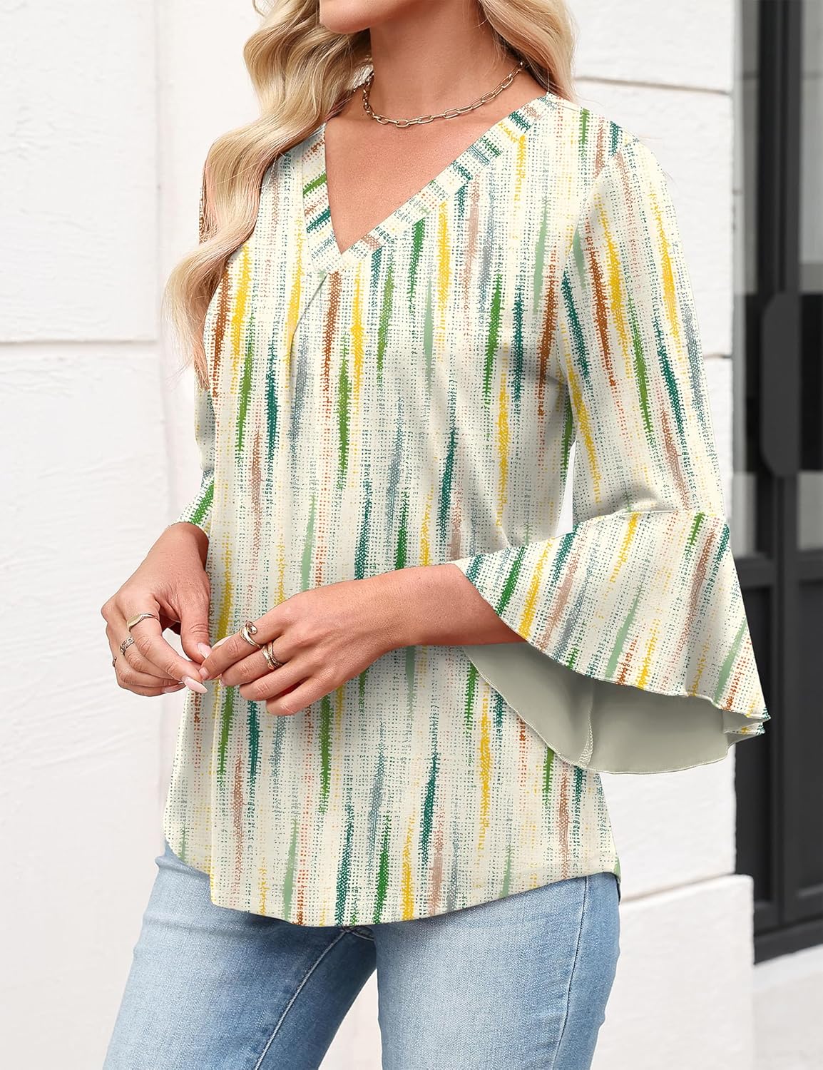 LUYYA Women's 3/4 Sleeve Tops Pleated V Neck Blouse Business Casual Tunic Top Loose Fit Work Shirts 2026 - Image 5