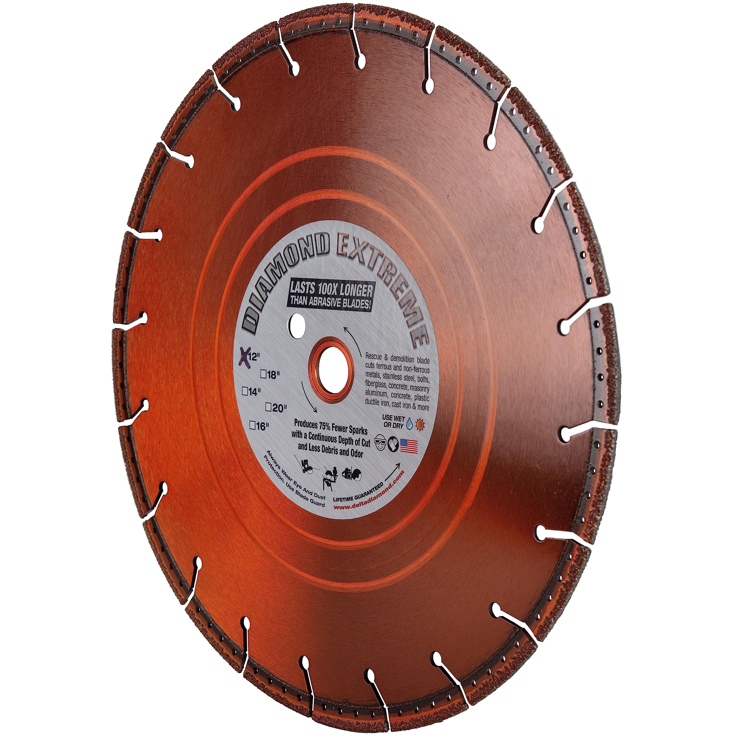 Delta Diamond Extreme 12-Inch Metal Cutting Diamond Blade, 1"-20mm Arbor, Heavy Duty All Purpose Metal Cut-Off Wheel for Iron, Steel, Rebar, Pipe, & Similar (12")
