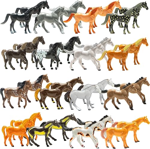 PREXTEX Caballos de plástico recuerdos de fiesta, 32 unidades (todos los diferentes caballos en varias posturas y colores) el mejor regalo de