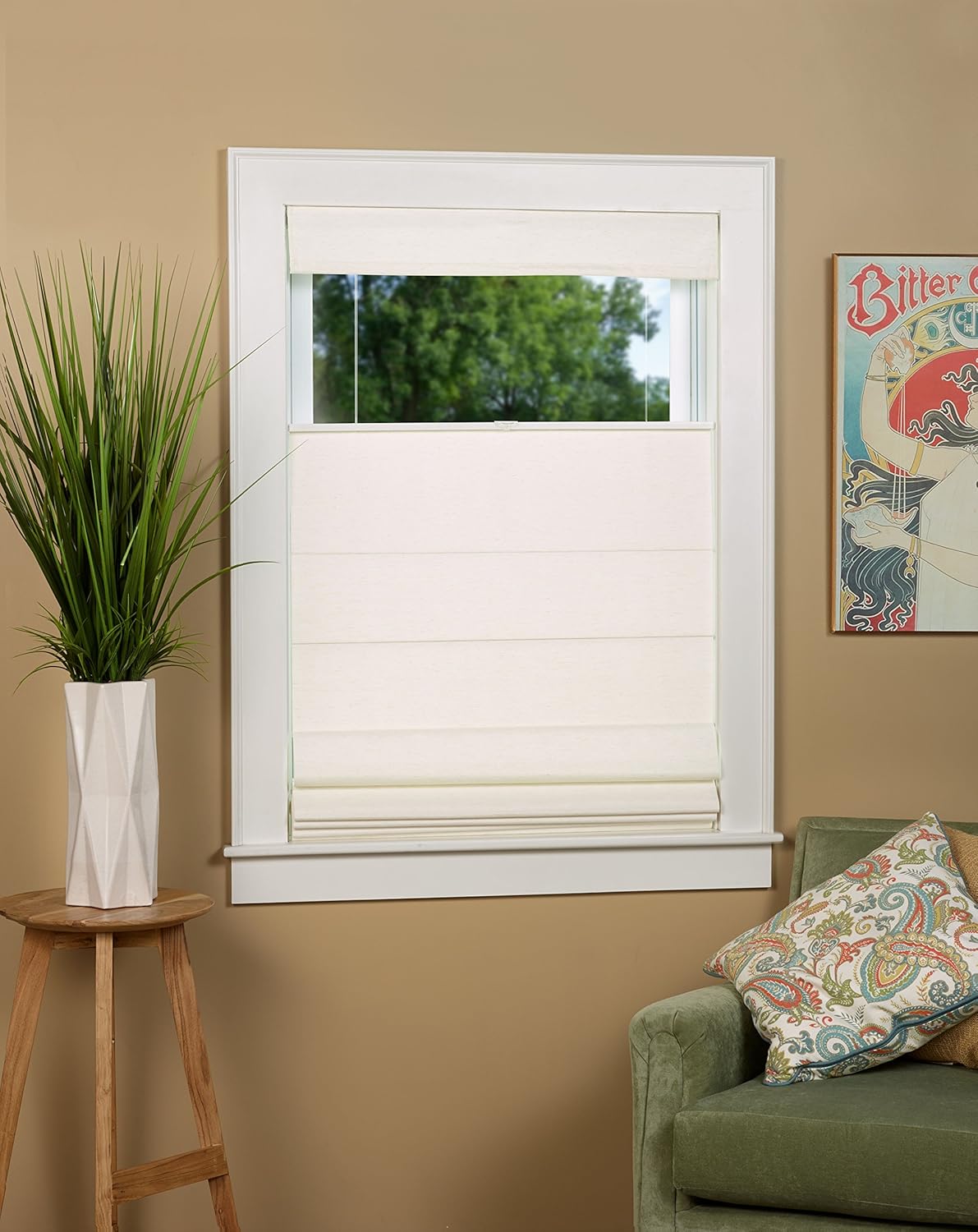 Cordless Thermal Backed Top Down Bottom Up Roman Shade 27" W x 64" L - Color: Alabaster