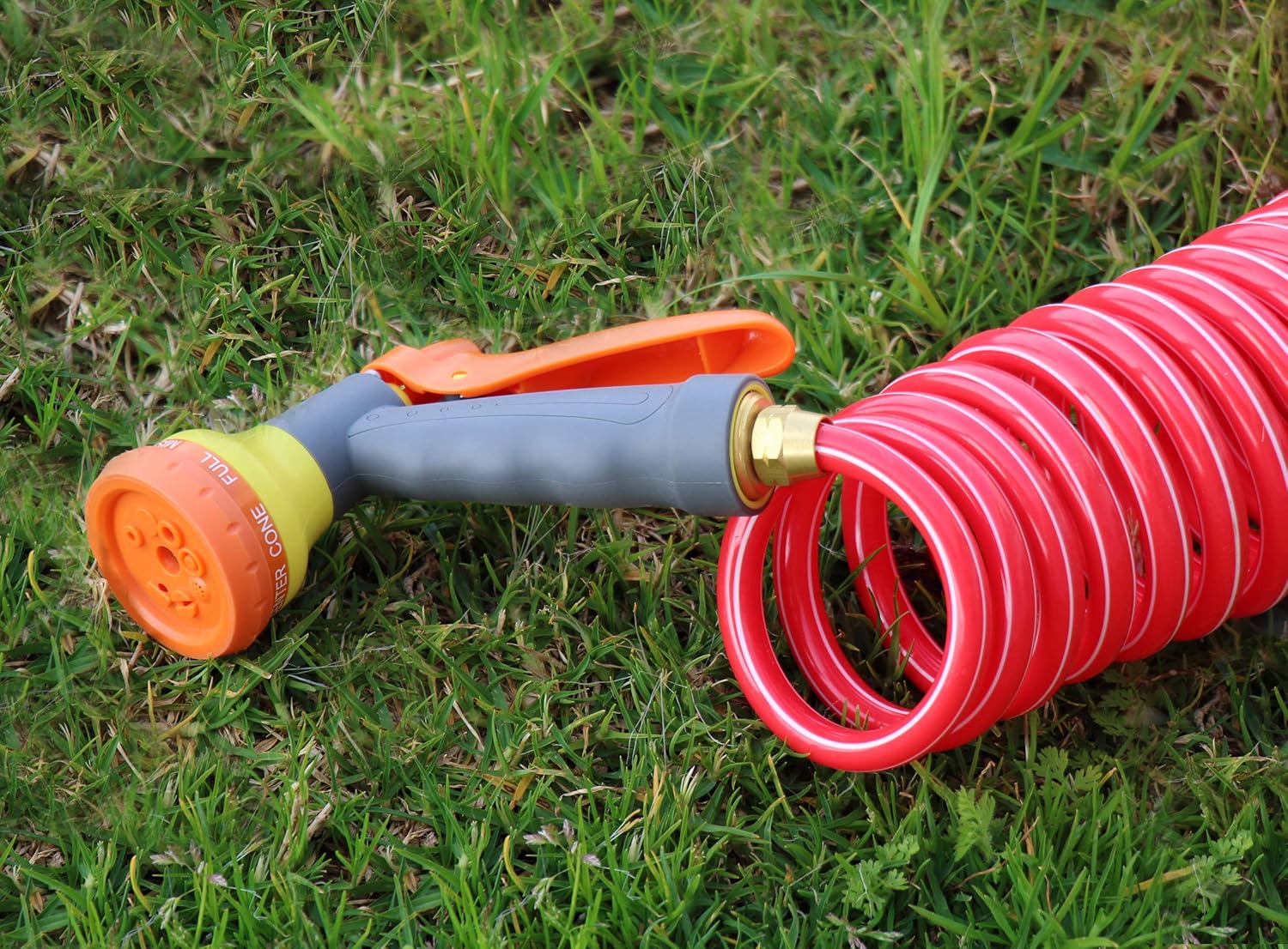 TABOR TOOLS Coil Garden Hose, 50 Feet Retractable Recoil Watering Hose with 8-Pattern Spray Nozzle, Corrosion Resistant 3/4 Inch Solid Brass Connectors, Lightweight and Durable. WK50A. (50 Feet)