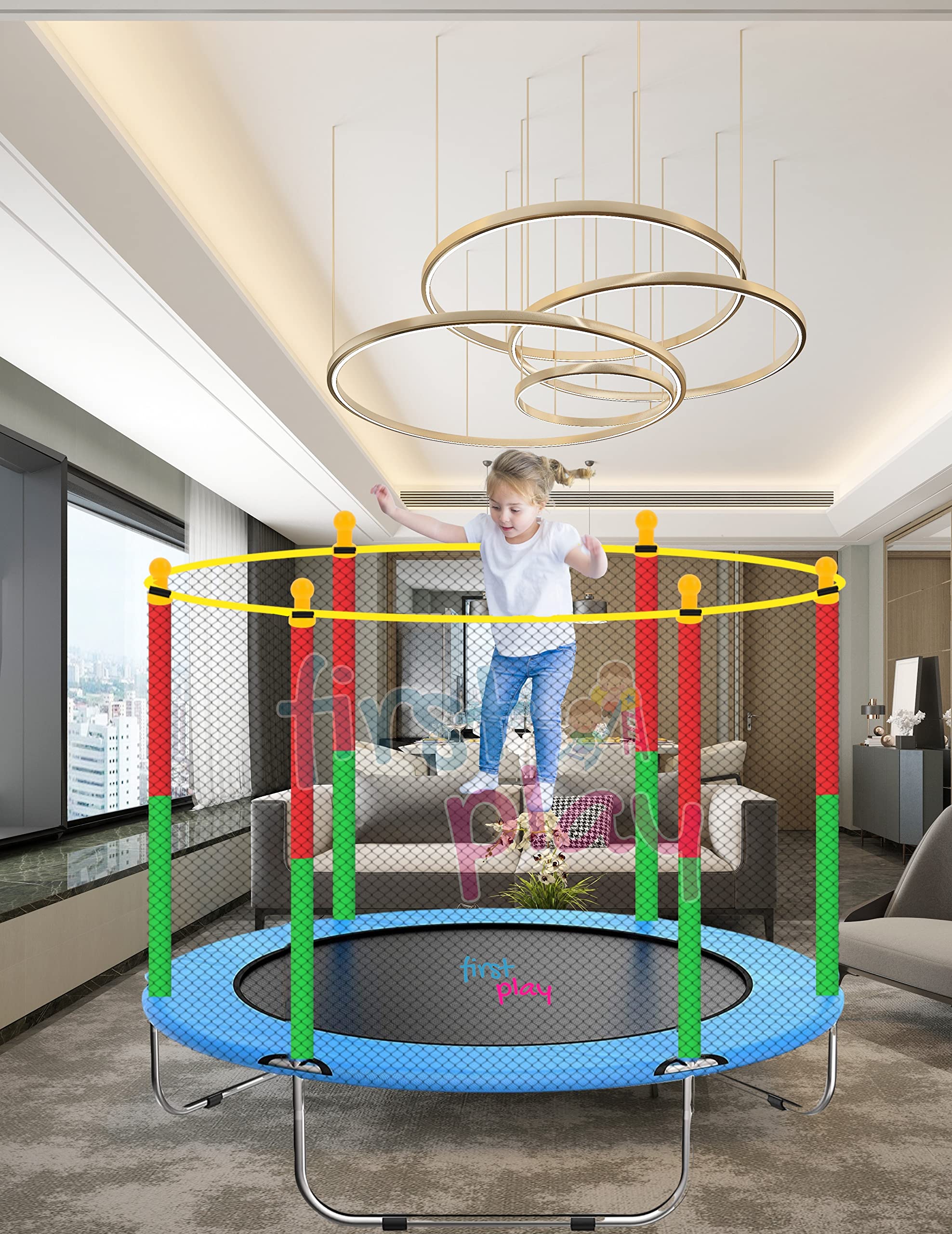 First Play 55 inch Trampoline with Safety Net & U-Shape Legs for Kids & Adults | Indoor & Outdoor Trampoline | Powerful Loading Capacity 120KG | Stainless Steel Frame & Legs (Black) (B094K38WXY) Amazon Price History, Amazon Price Tracker