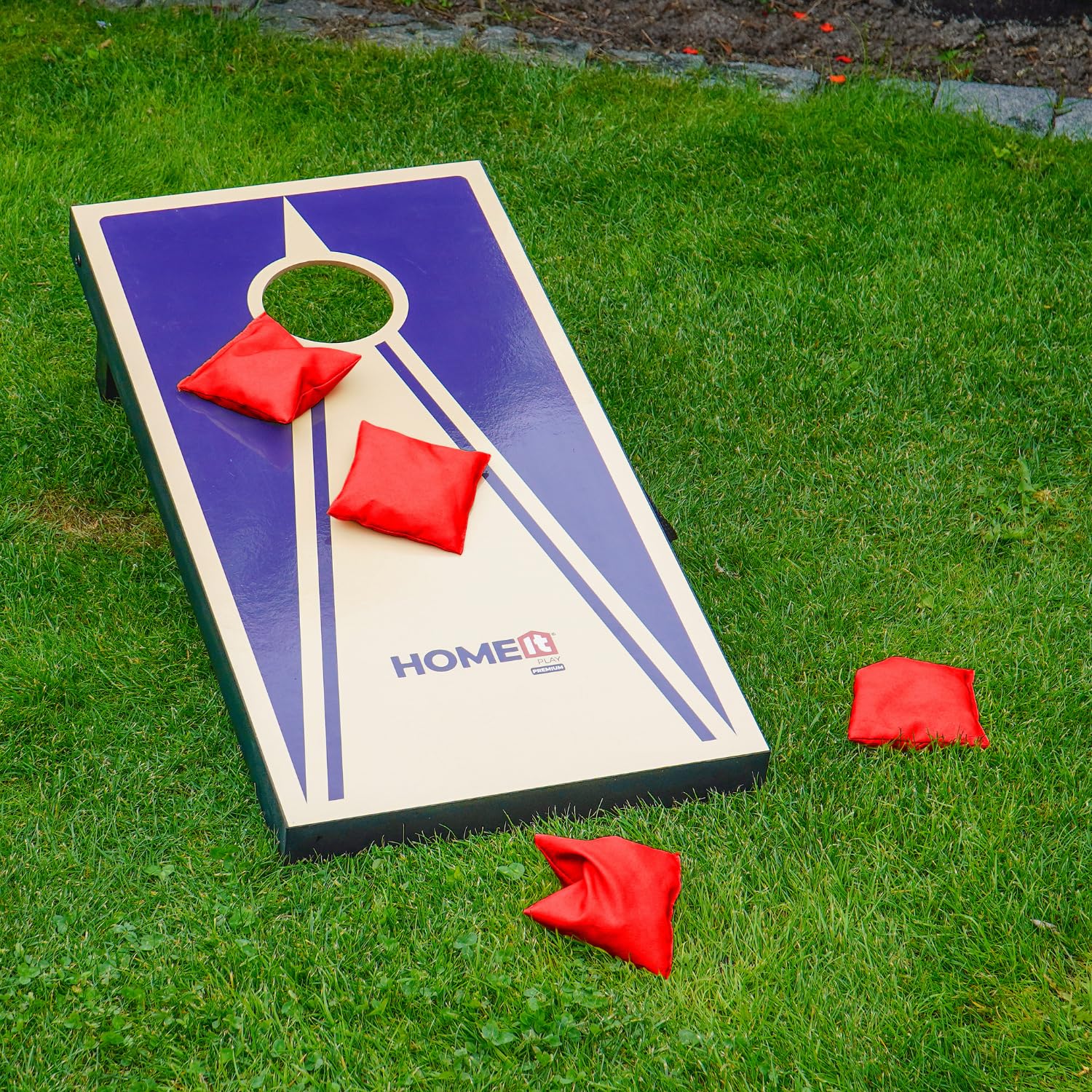 HOME It Play - Juego de Cornhole con Bolsas de Lanzamiento - 2 Tablas + 8 Bolsas - Juego de Exterior Compacto con Asas - Ideal para jardín y Playa Camping