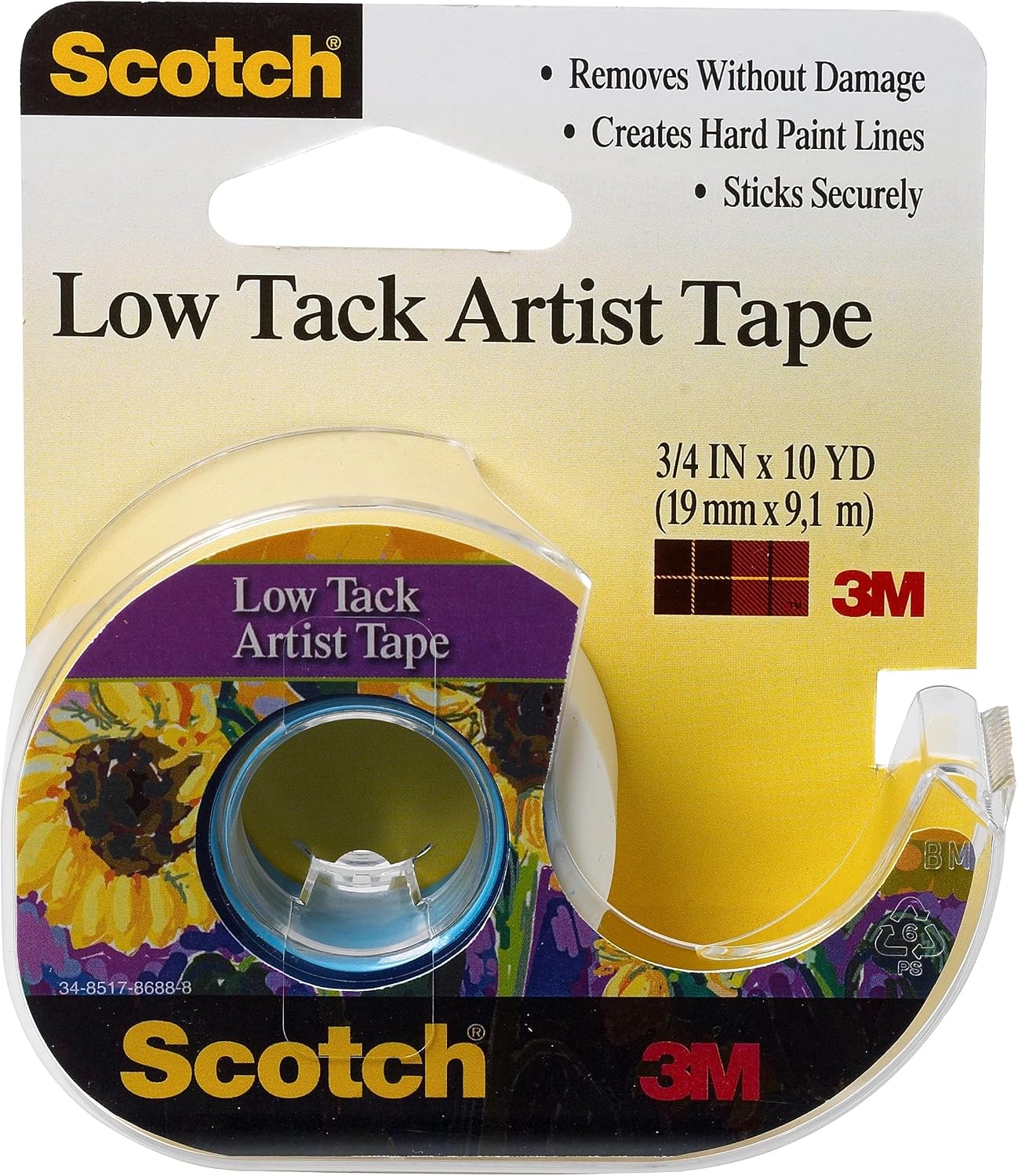 3M Safety Scotch Artist Tape, 3/4-Inch x 10-Yards, White, Low Tack (FA2020)