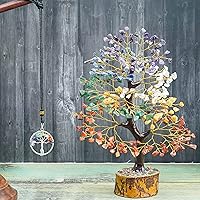 Vista 141 de Rose Quartz Gemstone Tree of LifeNatural Reiki Crystals Gemstone Chakra Tree for Positive Energy, Geode Agate Slice Base, Feng Shui Decor, Good