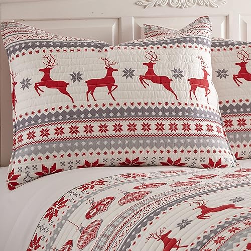 Miniatura 5 de Edredón individual noche silenciosa, juego de algodón, motivo Navidad, vacaciones, rojo, gris y blanco