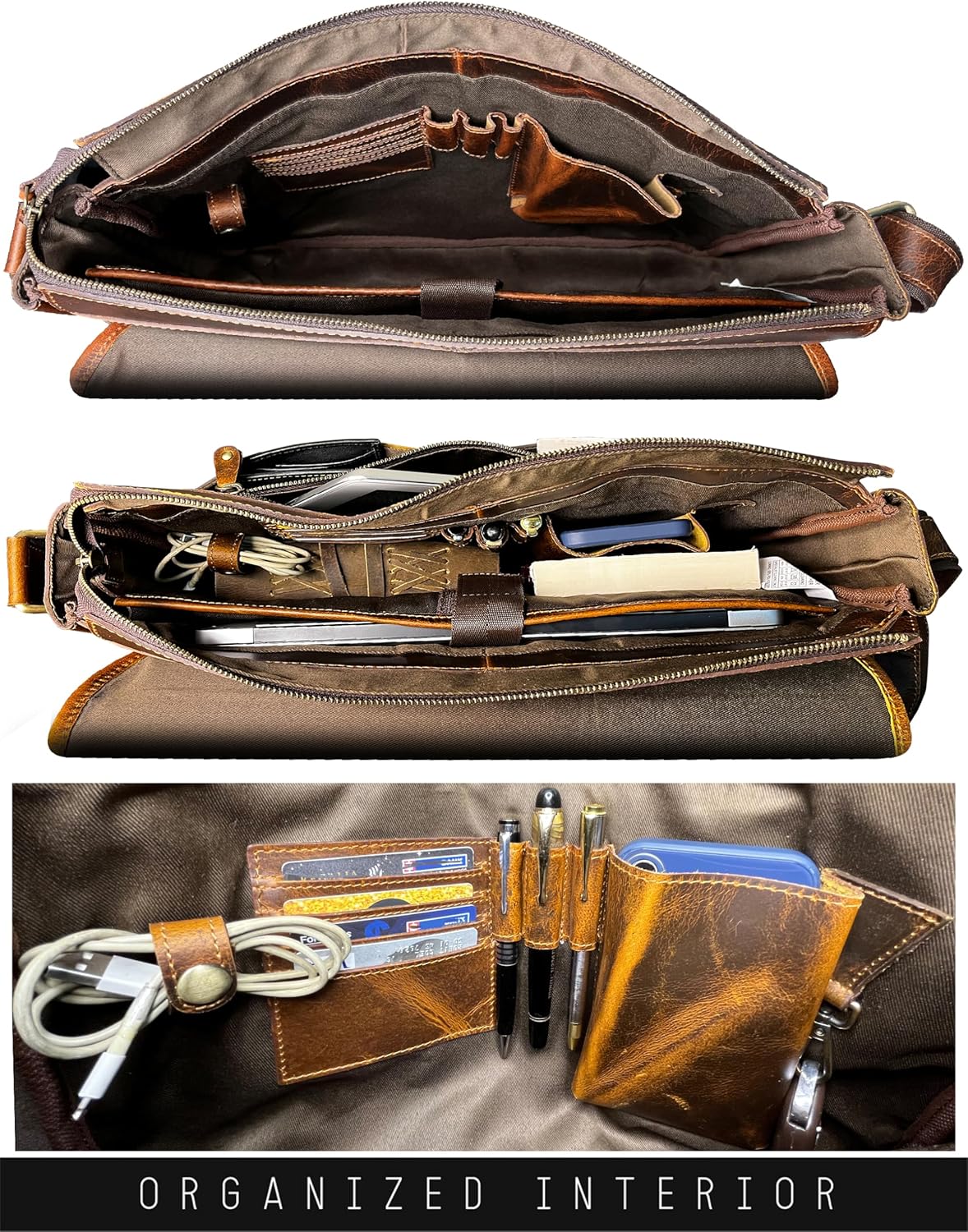 Leather Messenger Bag for Men 16" Full Grain Leather Laptop Bag Vintage Crossbody Office Satchel Travel Shoulder Bag - Image 6