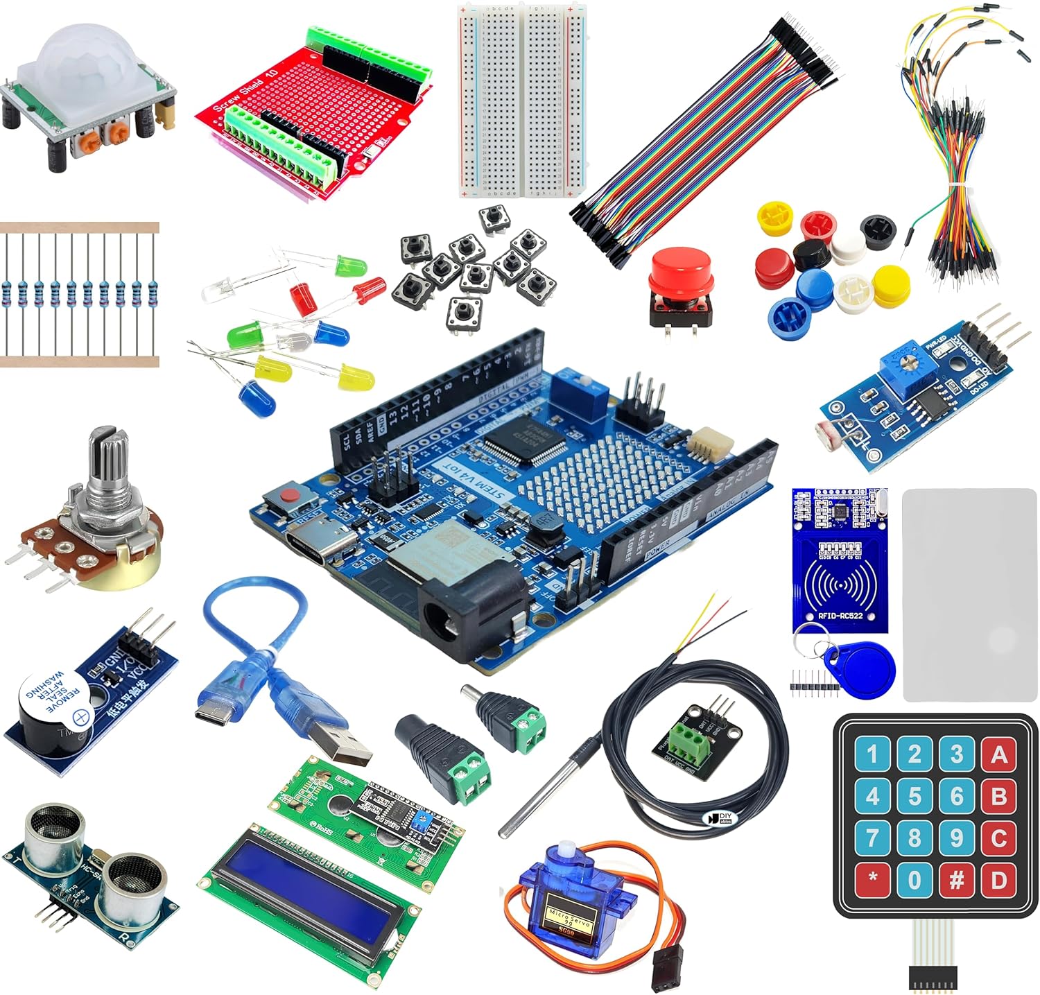 STEM V4 IoT Starter Kit – Fully Compatible with Arduino UNO R4 WiFi, Includes DIYables STEM Board, Sensors, Display, Modules, Expansion Board, Breadboard, Jumper Wires